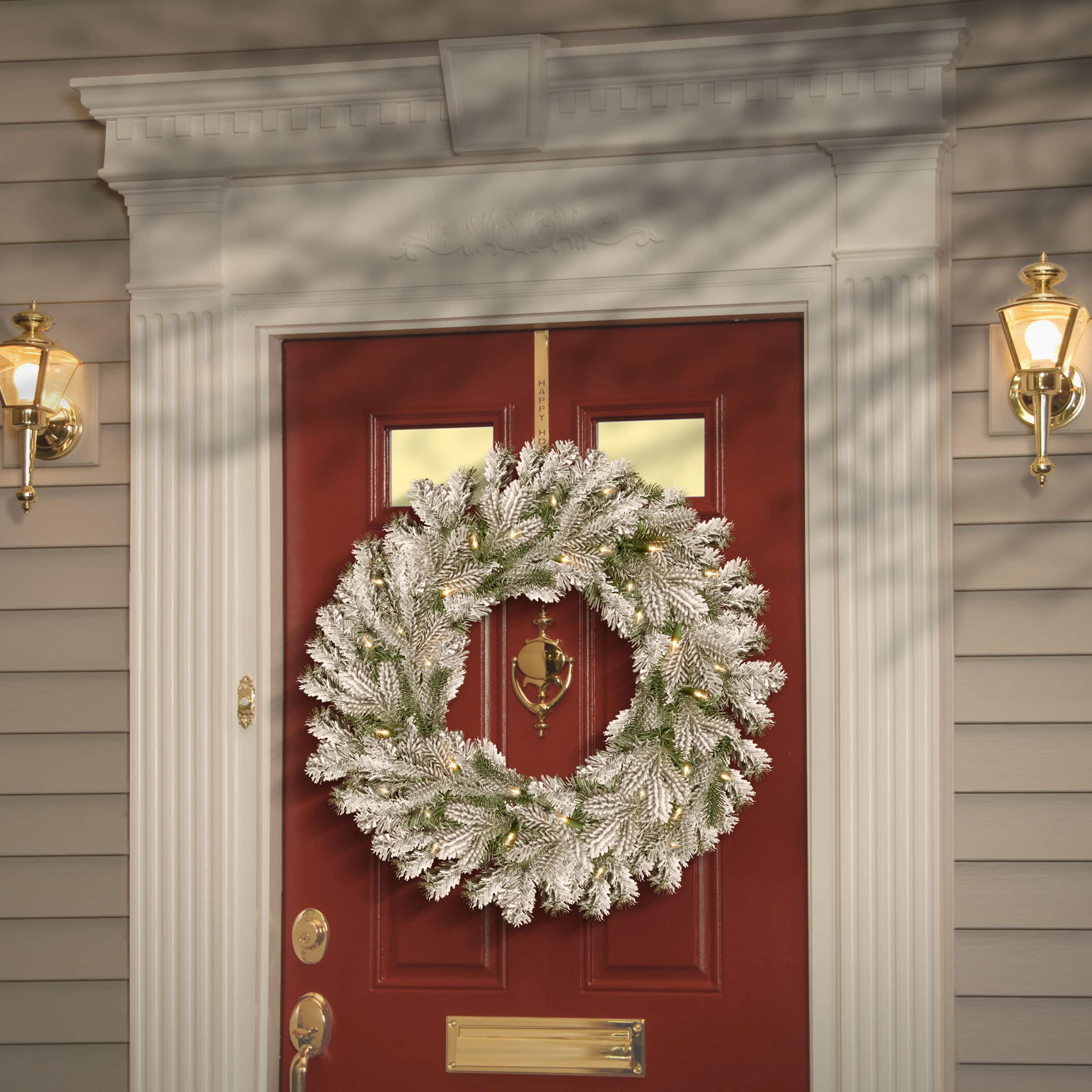 30&#x22; Feel Real&#xAE; Snowy Sheffield Spruce Wreath with 100ct. Warm White Battery Operated LED Lights with Timer