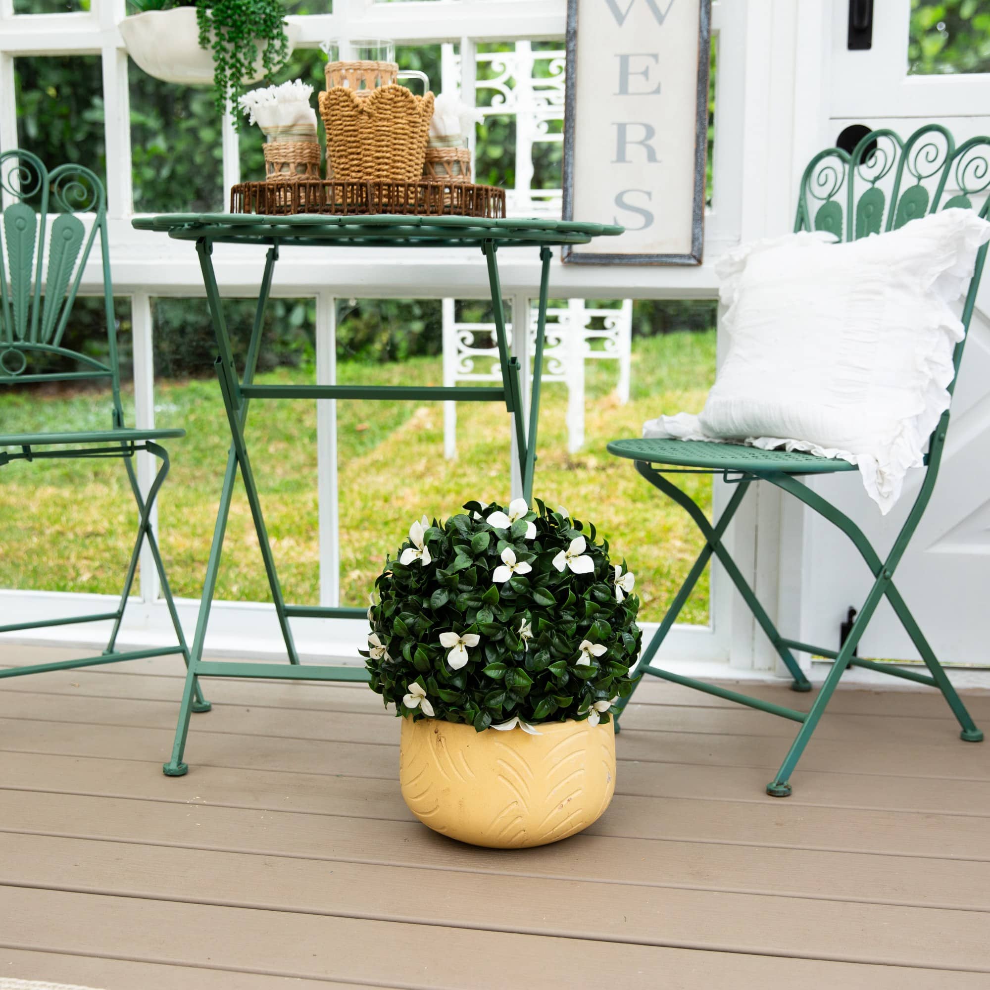 15in. UV Resistant Artificial Boxwood and Gardenia Topiary Plant (Indoor/Outdoor)