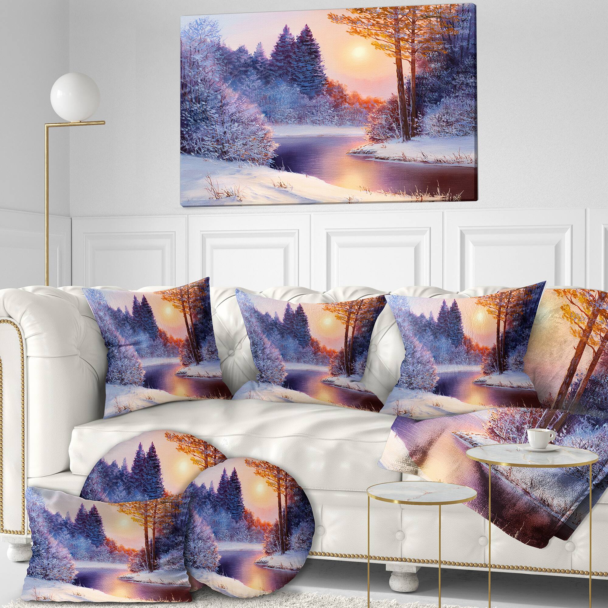 Designart Christmas Forest with River Landscapes Canvas Art