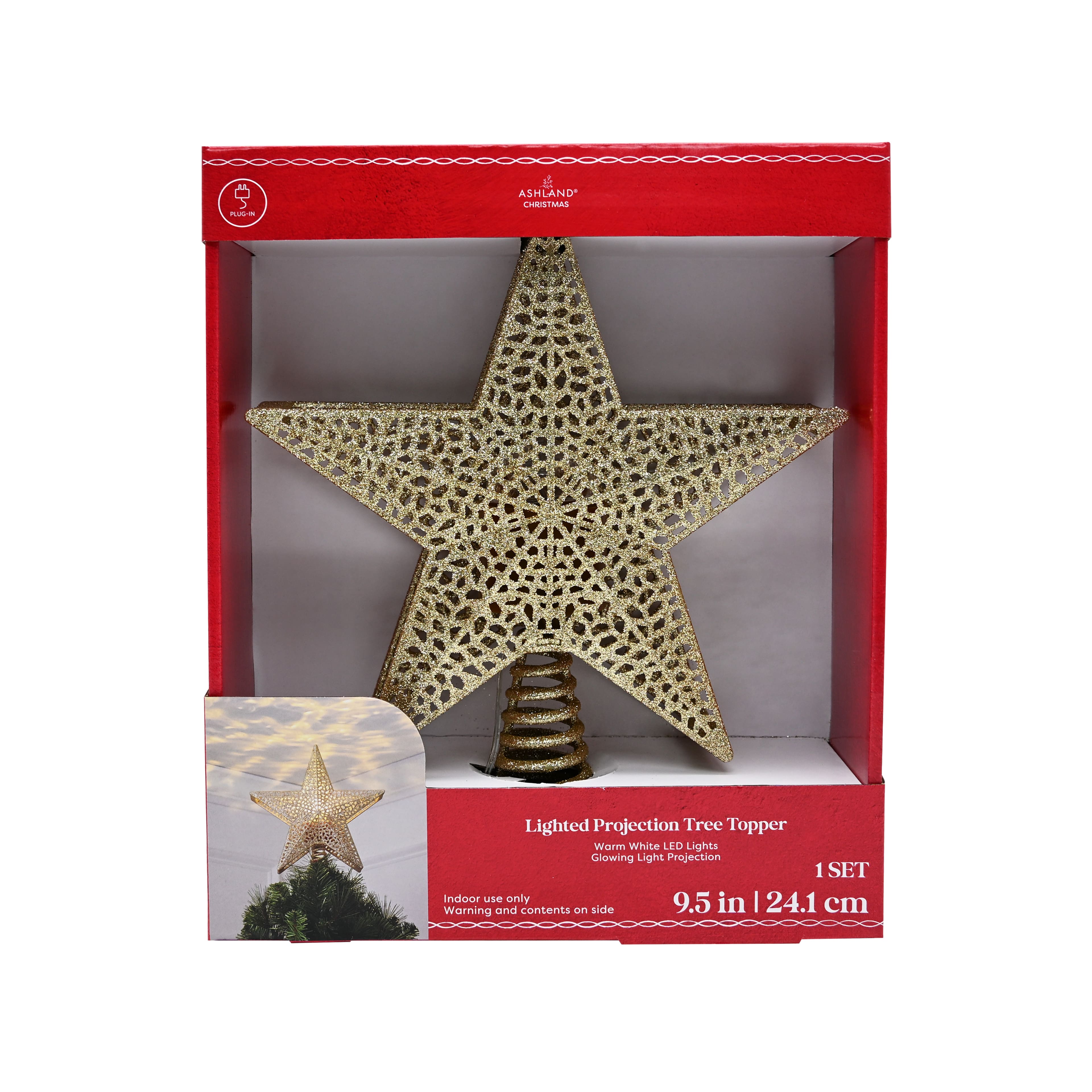 9.5" Gold Glitter Star Lighted Projection Tree Topper by Ashland®