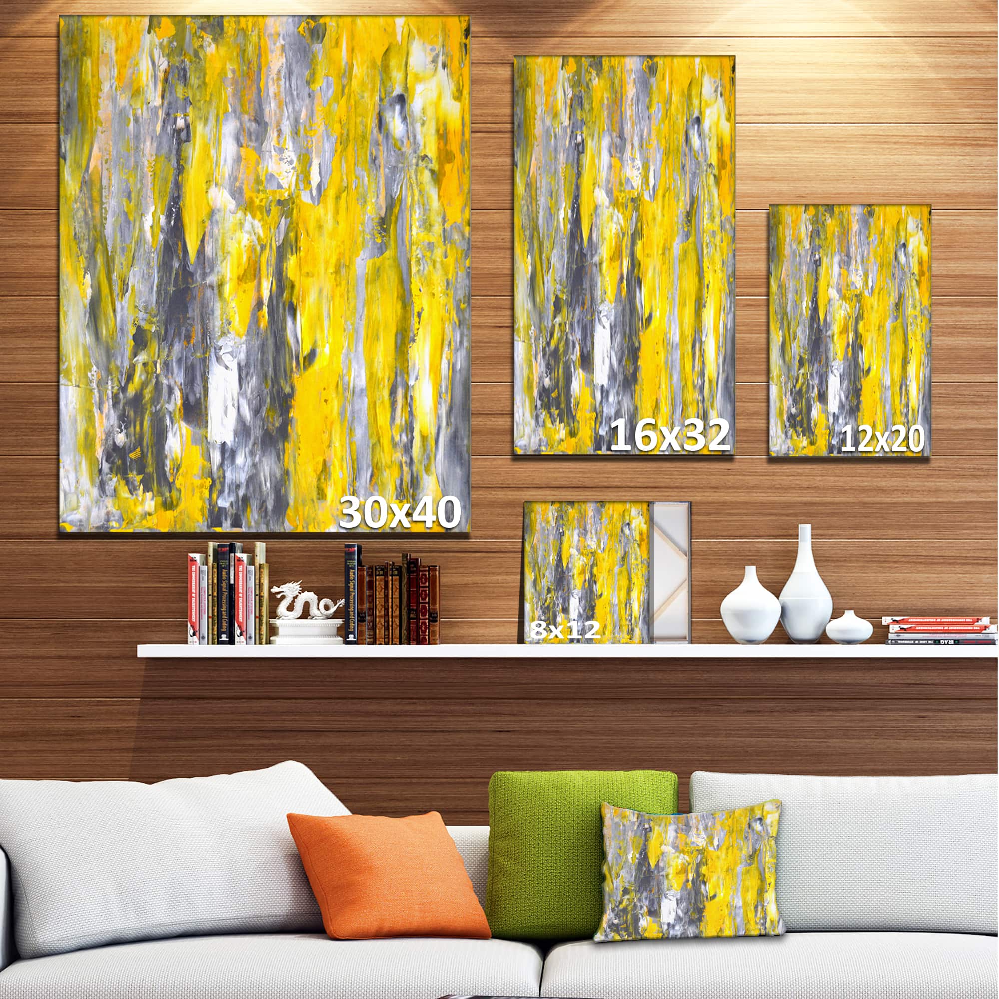 Designart - Grey and Yellow Abstract Pattern - Abstract Canvas Print