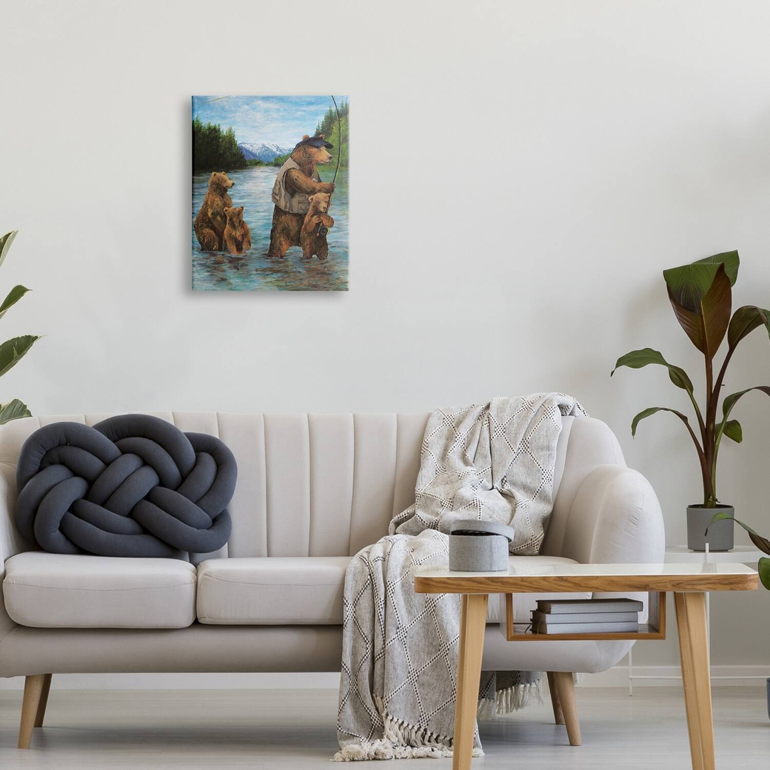 Stupell Industries Brown Grizzly Bear Family Fishing Mountain Lake Landscape Canvas Wall Art