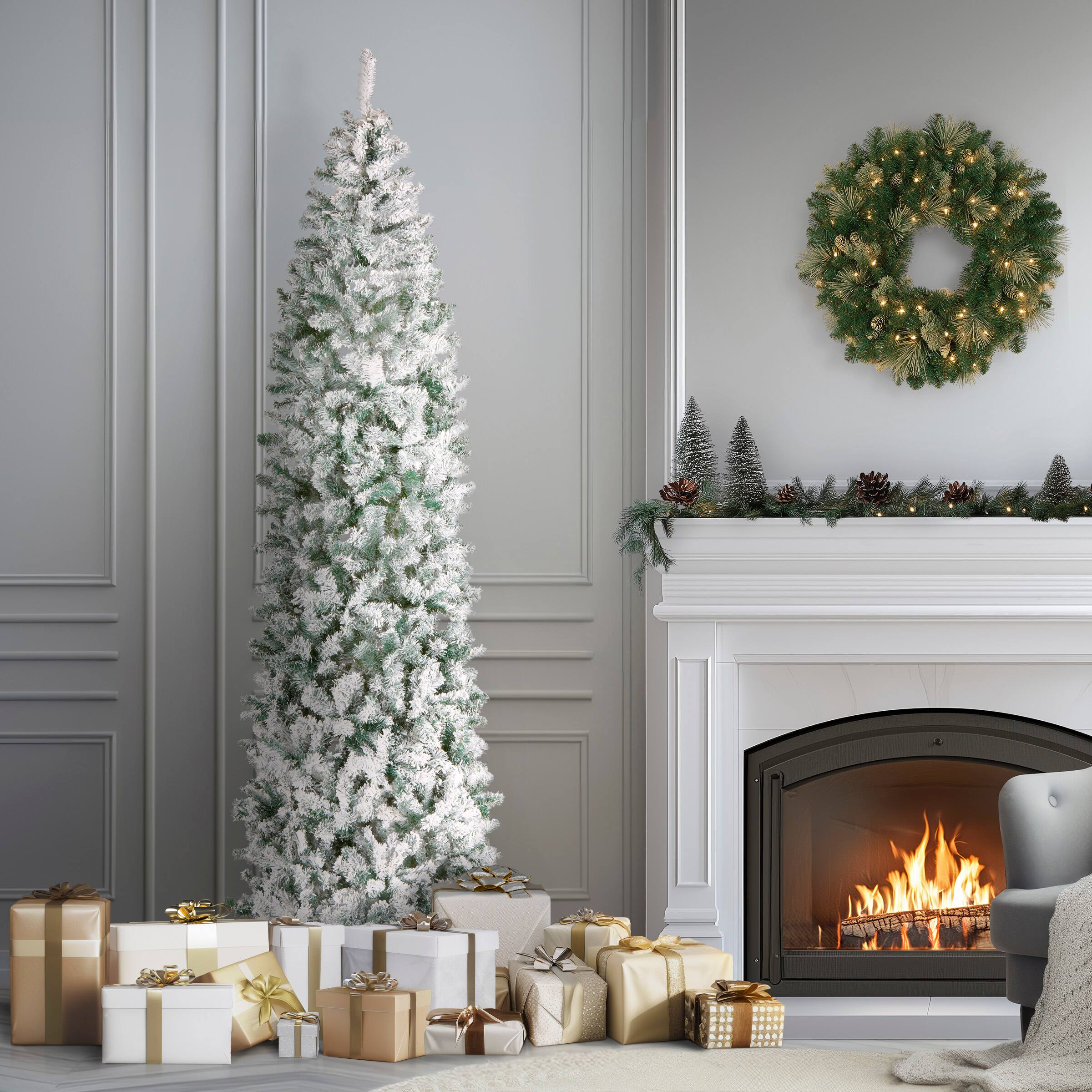 9ft. Unlit Acacia Flocked Artificial Christmas Tree