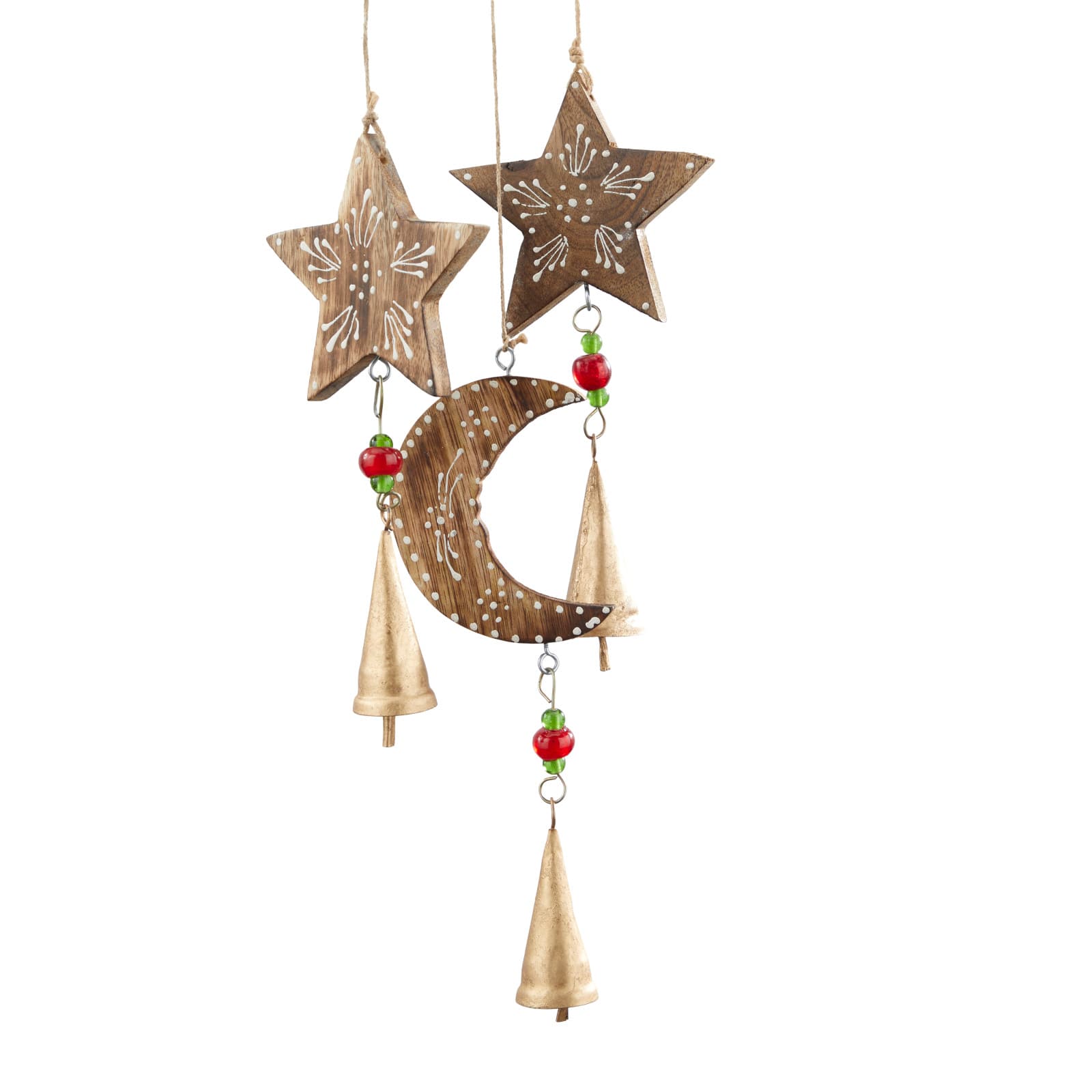 Gold Mango Wood Eclectic Style Windchime, 7" x 1" x 27"