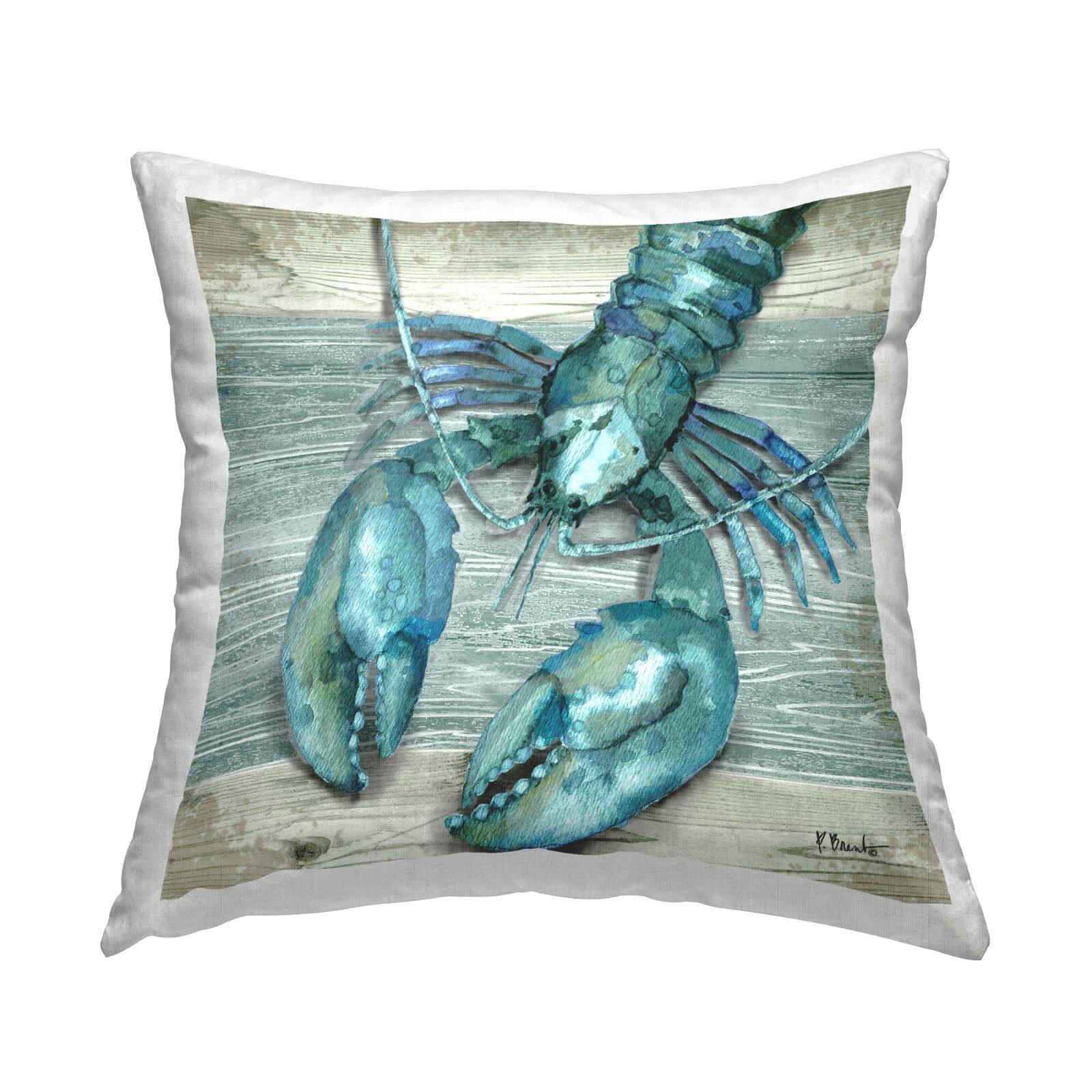 Stupell Industries Blue Lobster Marine Life Crawdad Throw Pillow, 18" x 18"