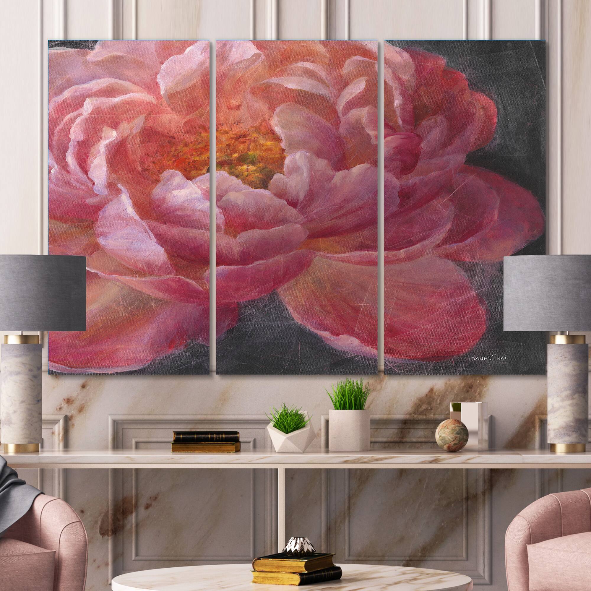 Designart - Vivid Pink Peonies I - Shabby Chic Gallery-wrapped Canvas