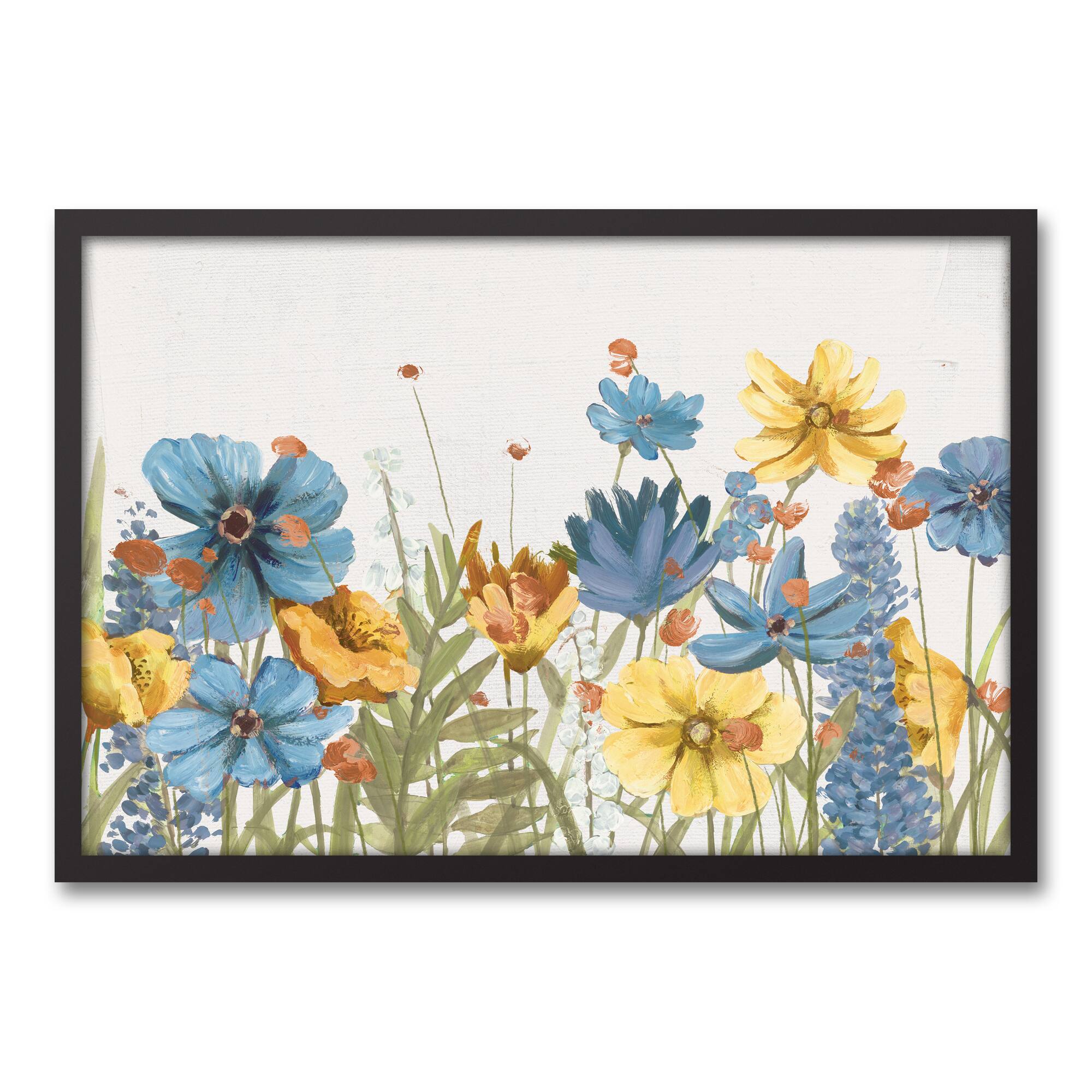 Field Of Happy Flowers 31.73" x 21.73" Black Framed Canvas