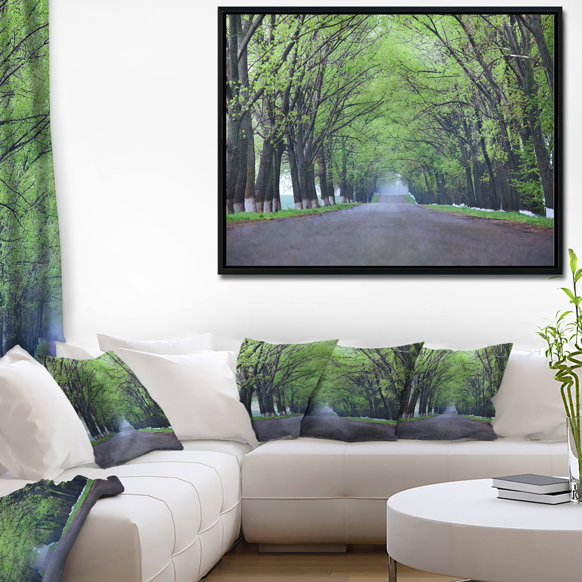 Designart - Arched Trees Over Country Road - Landscape Photography Canvas Print in Black Frame