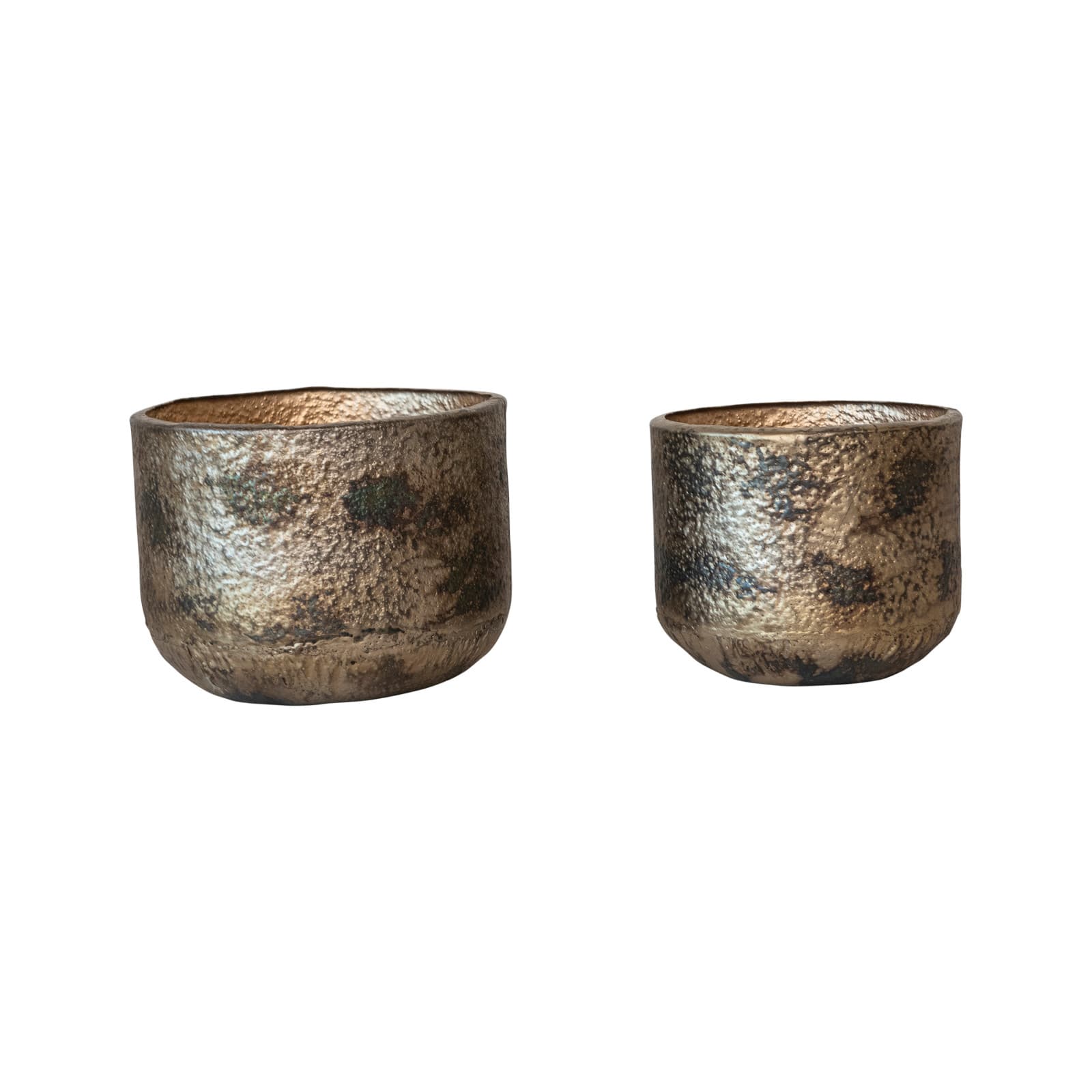 Hello Honey® Antique Gold Oxidized Round Metal Planters, 2ct.
