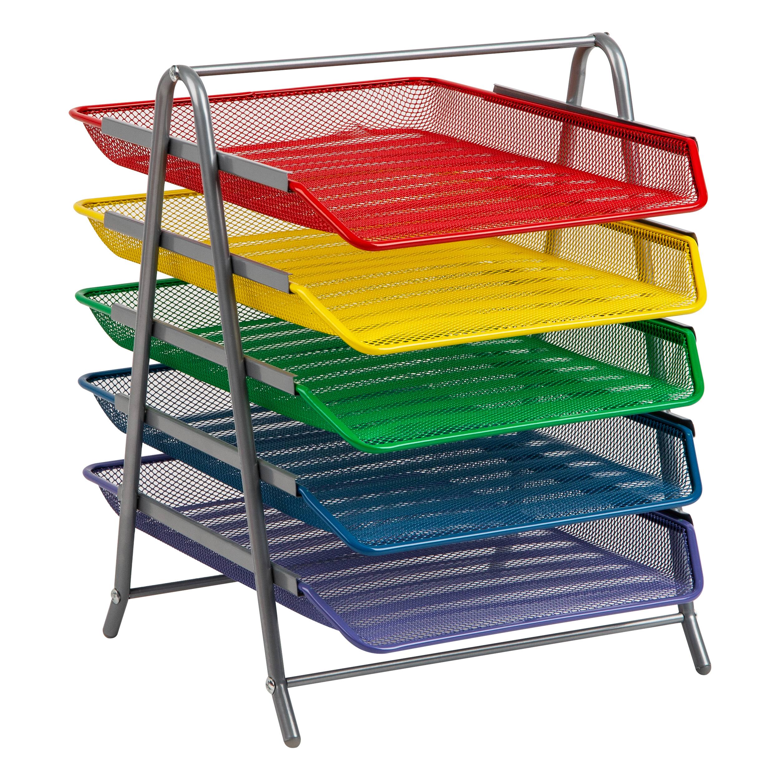 Mind Reader 5-Tier Paper Tray Organizer with Multicolor Trays, Classroom File Organizer for Teachers, Metal Mesh, Assorted Colors