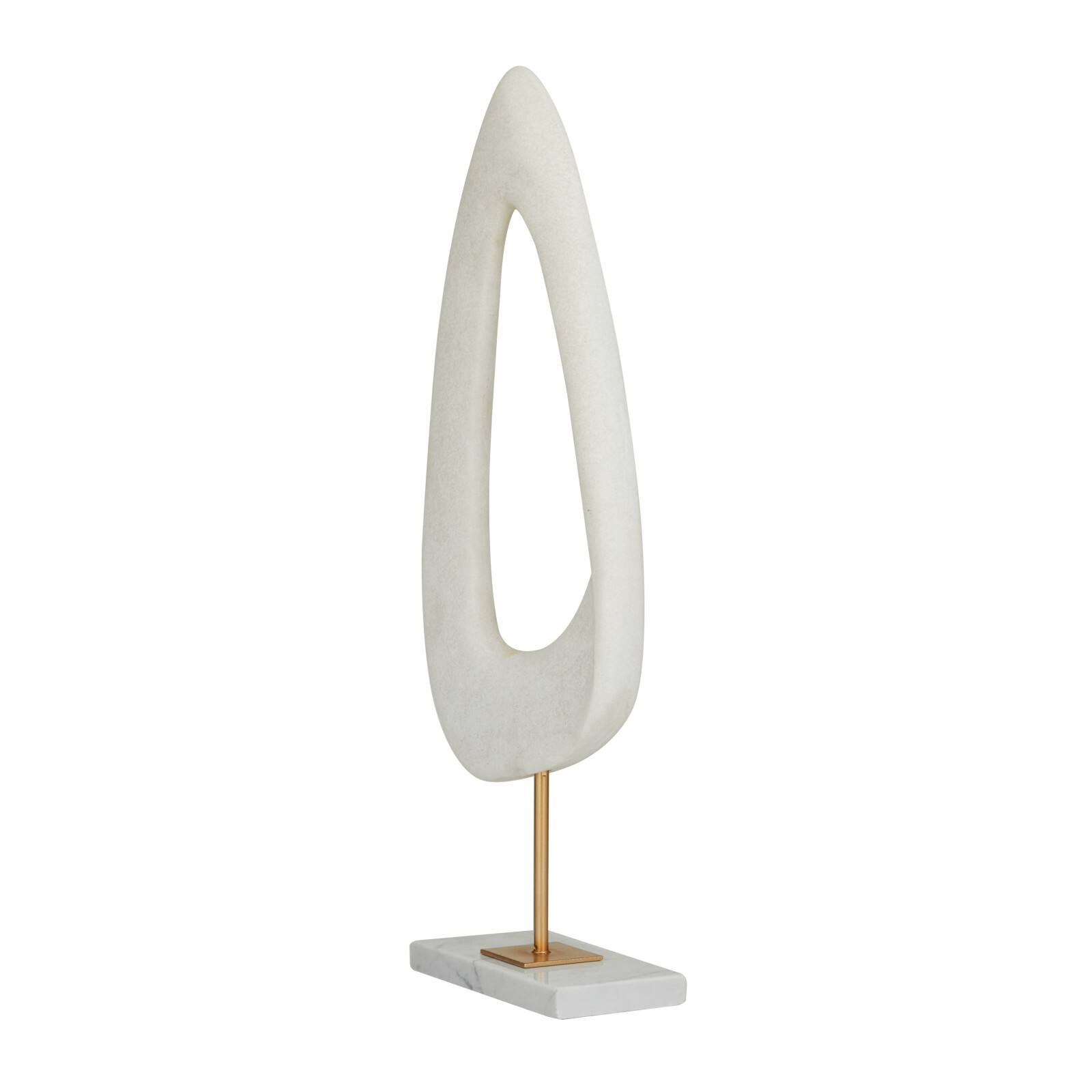 20" White Polystone Cut-Out Abstract Sculpture with Marble Stand