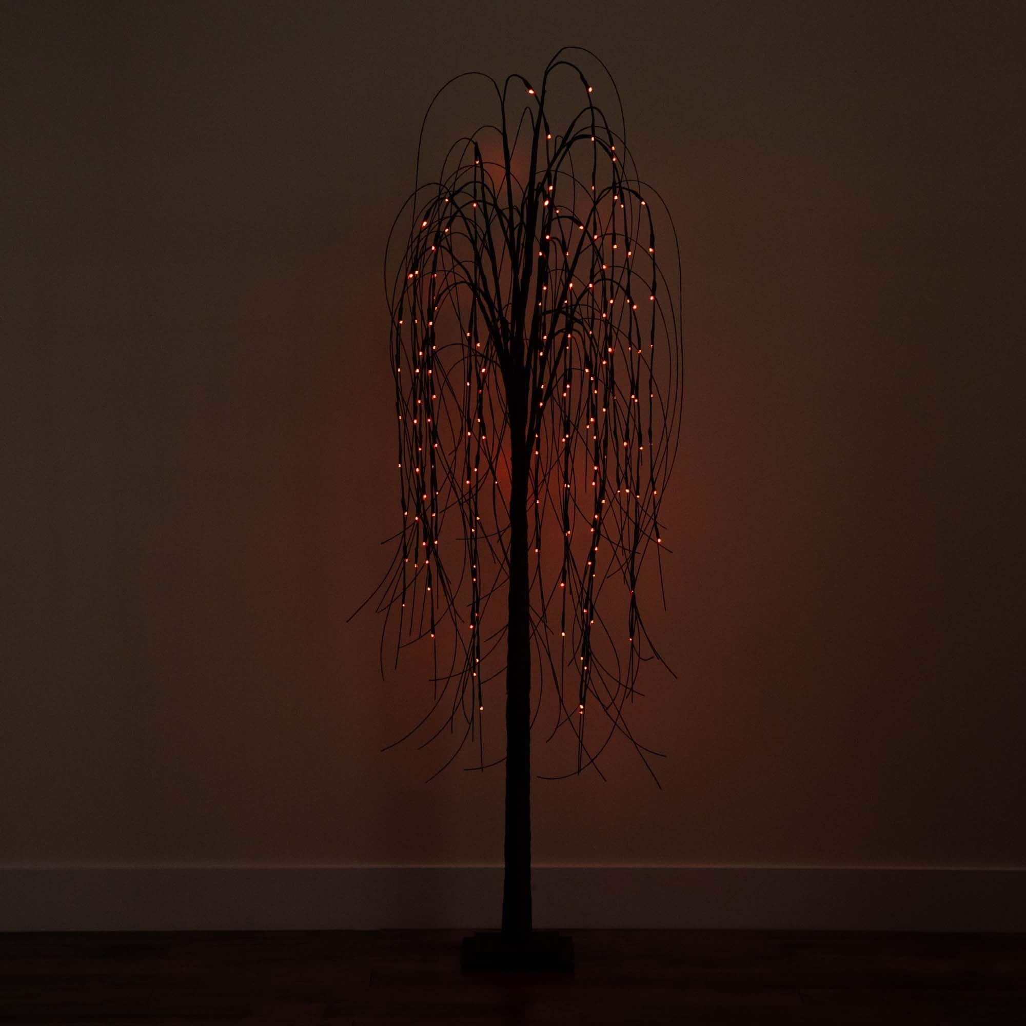 6ft. Orange &#x26; Purple LED Pre-Lit Halloween Black Willow Artificial Fall Tree
