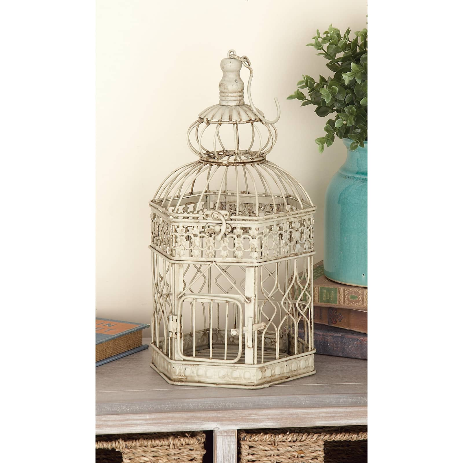 Cream Metal Vintage Birdcage Set