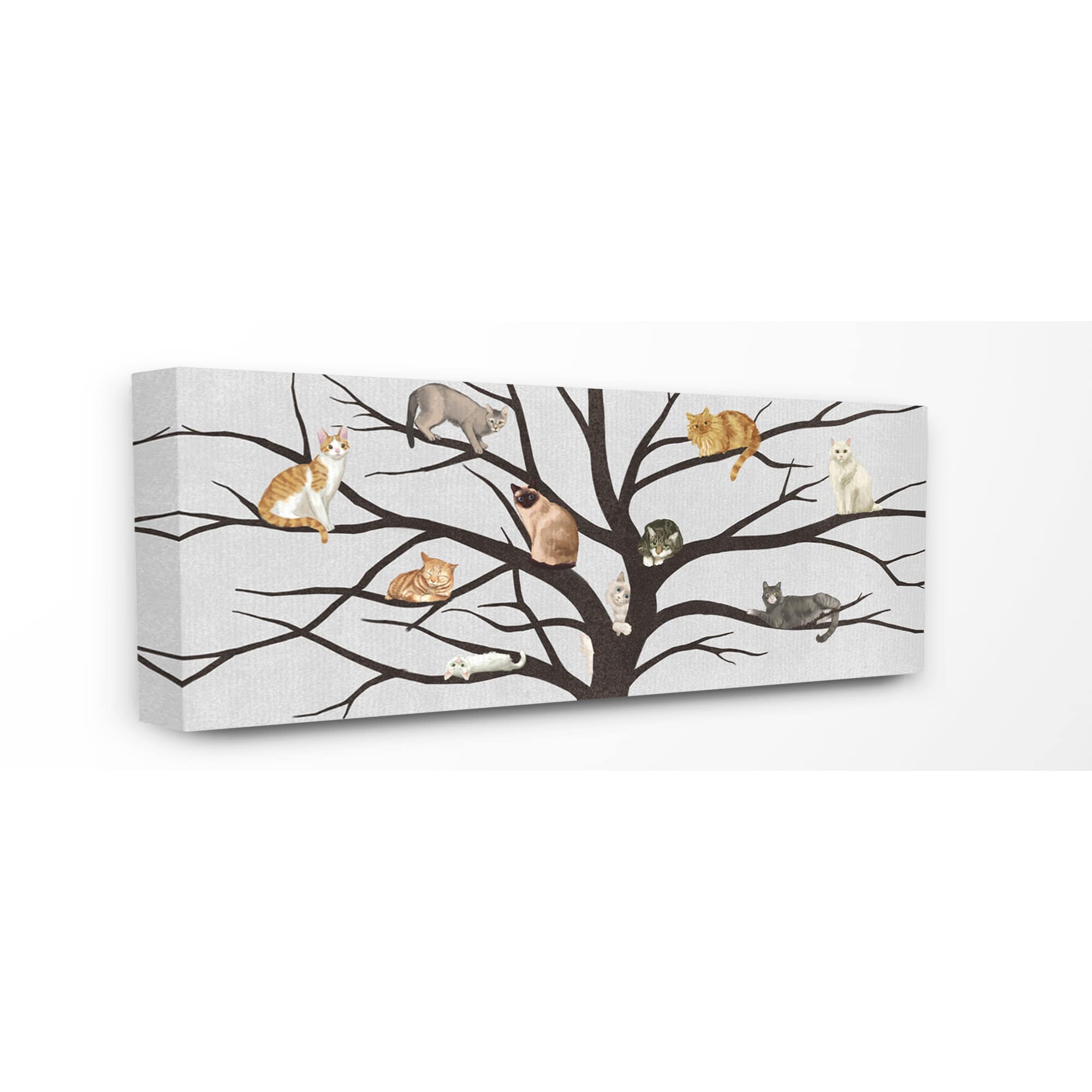 Stupell Industries Cats In The Tree Animal Pet Black Grey Painting Canvas Wall Art
