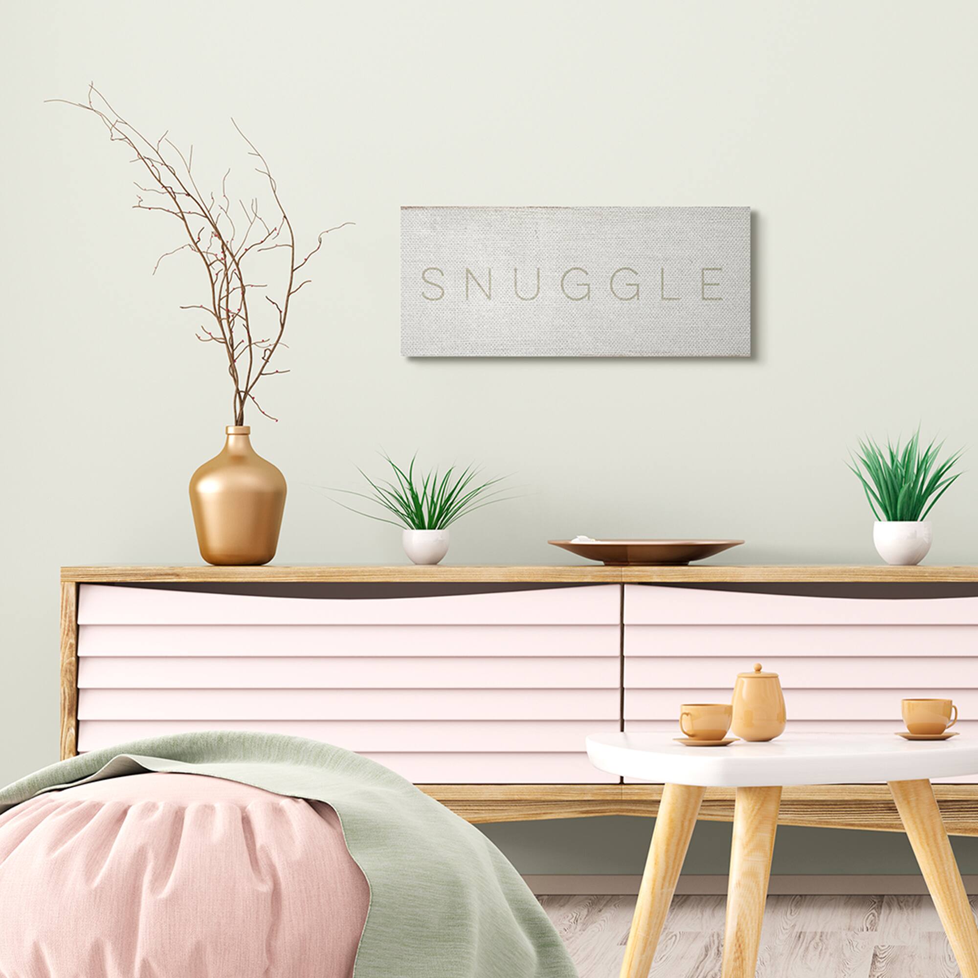 Stupell Industries Snuggle Text Minimal Distressed Beige Paint Canvas Wall Art