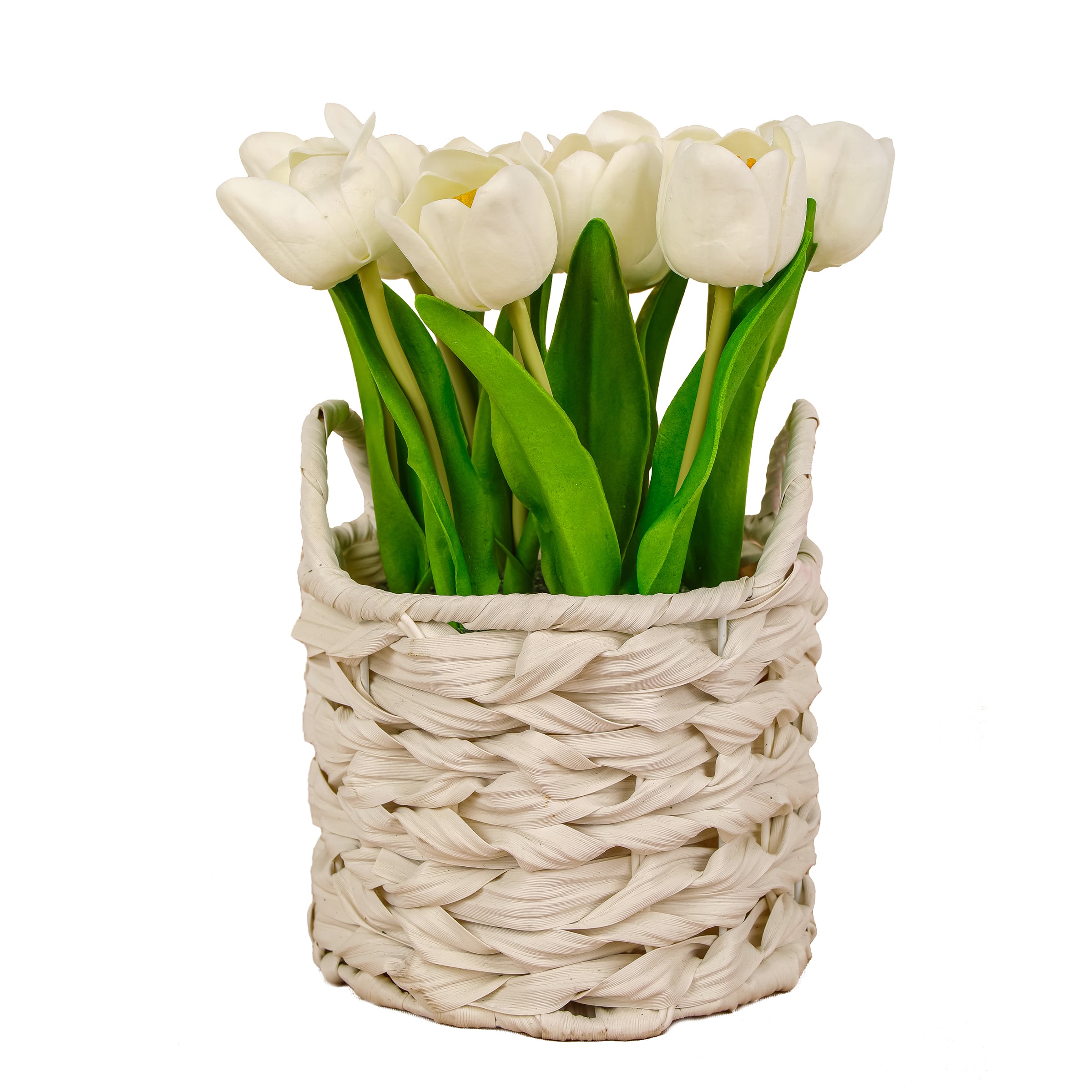 10" Tulip Bouquet in White Basket