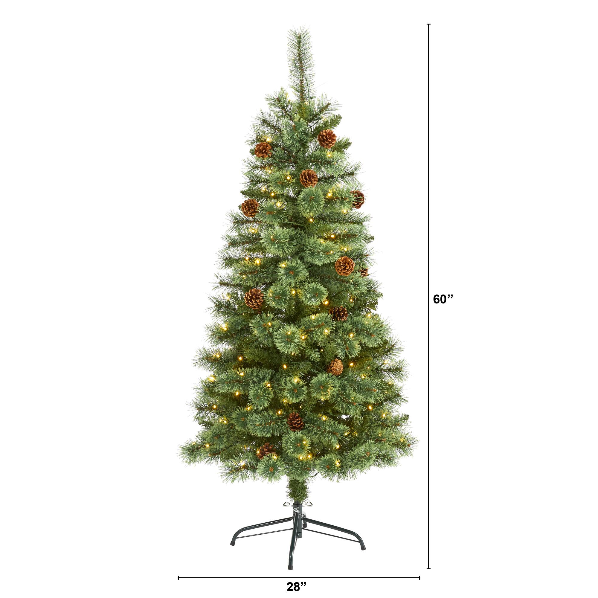 5ft. Pre-Lit White Mountain Pine & Pinecones Artificial Christmas Tree with Clear LED Lights
