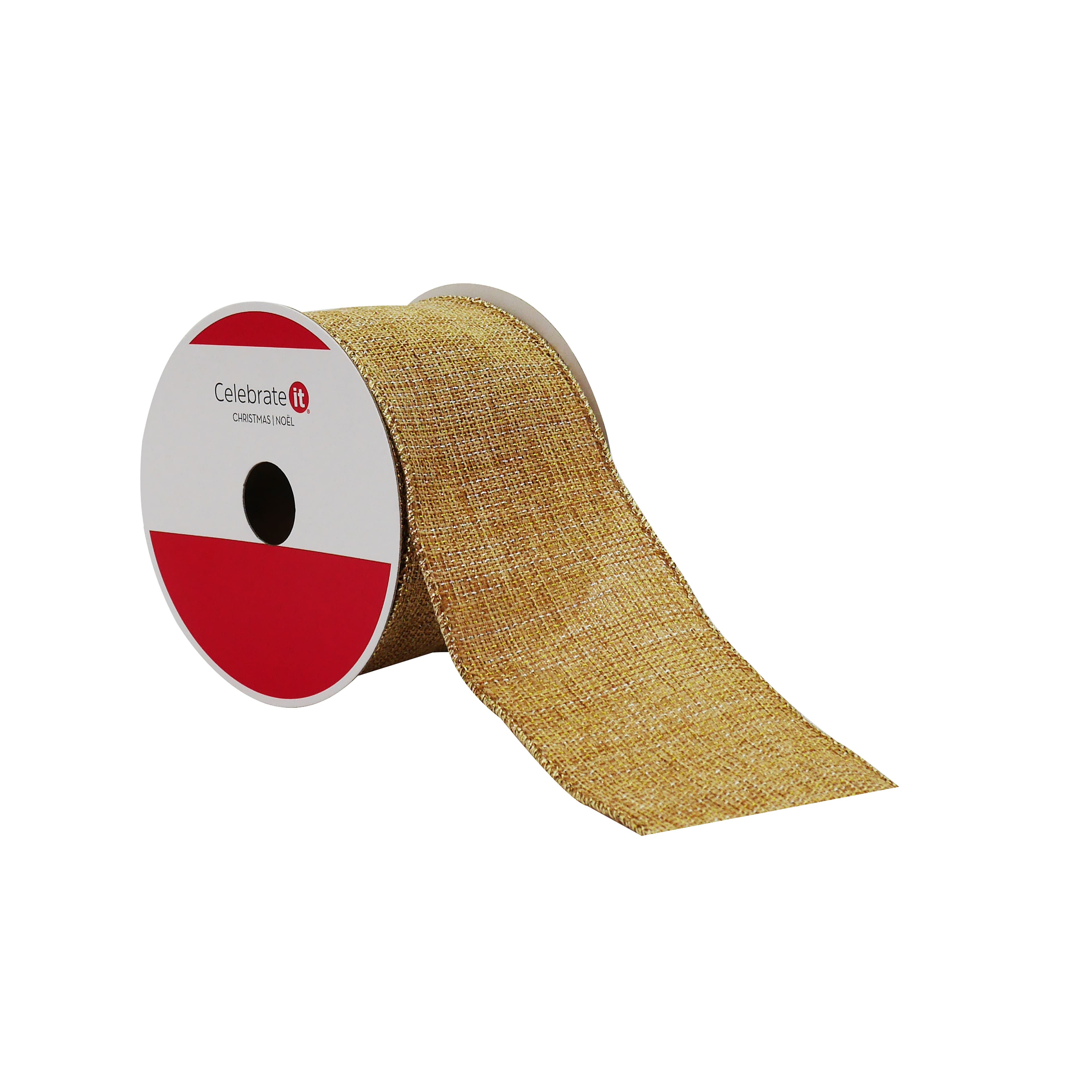 2.5&#x22; x 20ft. Gold Shimmer Wired Faux Linen Ribbon by Celebrate It&#xAE;