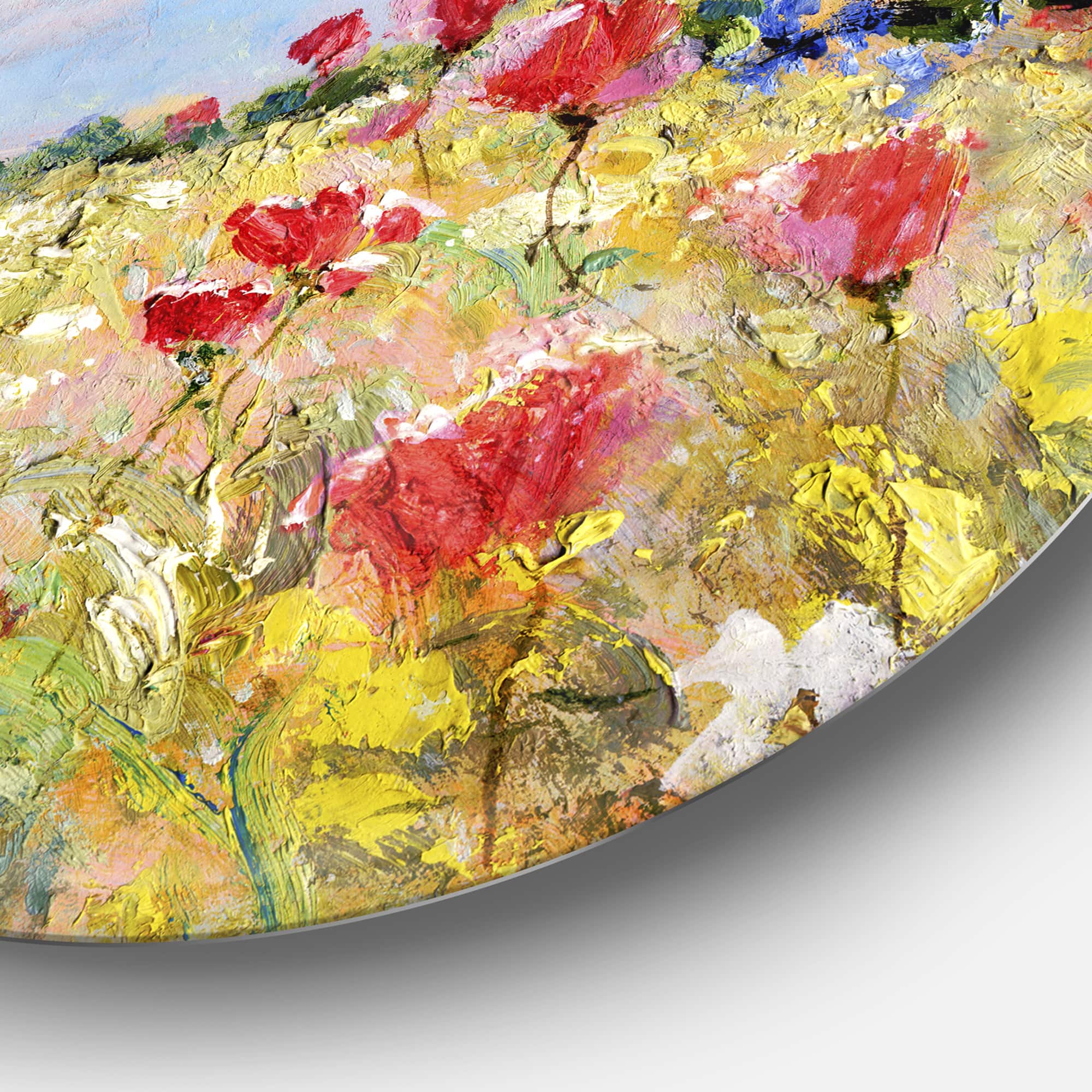 Designart - Painted Poppies on Summer Meadow&#x27; Large Landscape Metal Circle Wall Art