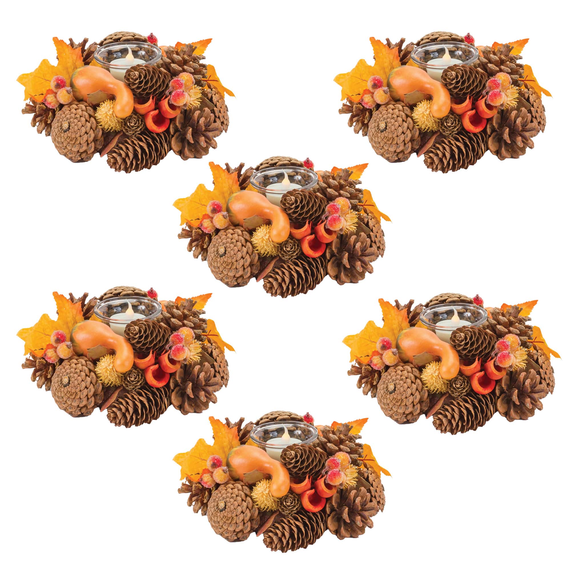 8.25" Mixed Pinecone Berry Votive Holders, 6ct.