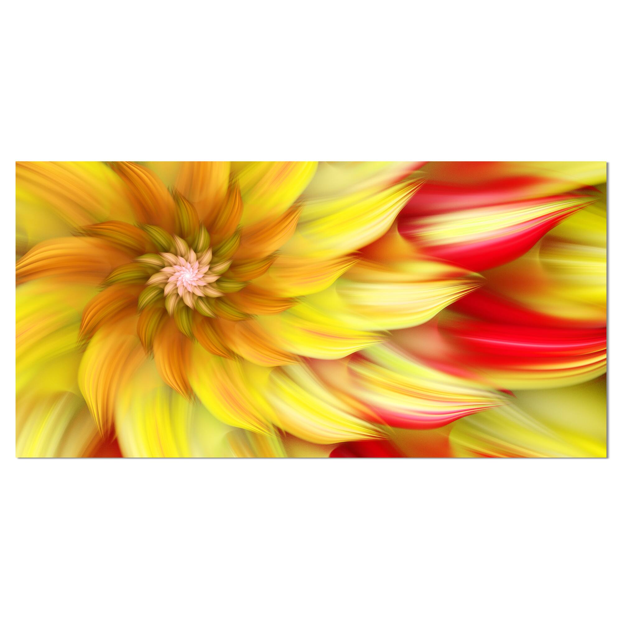 Designart - Rotating Yellow Red Fractal Flower - Floral Canvas Art Print