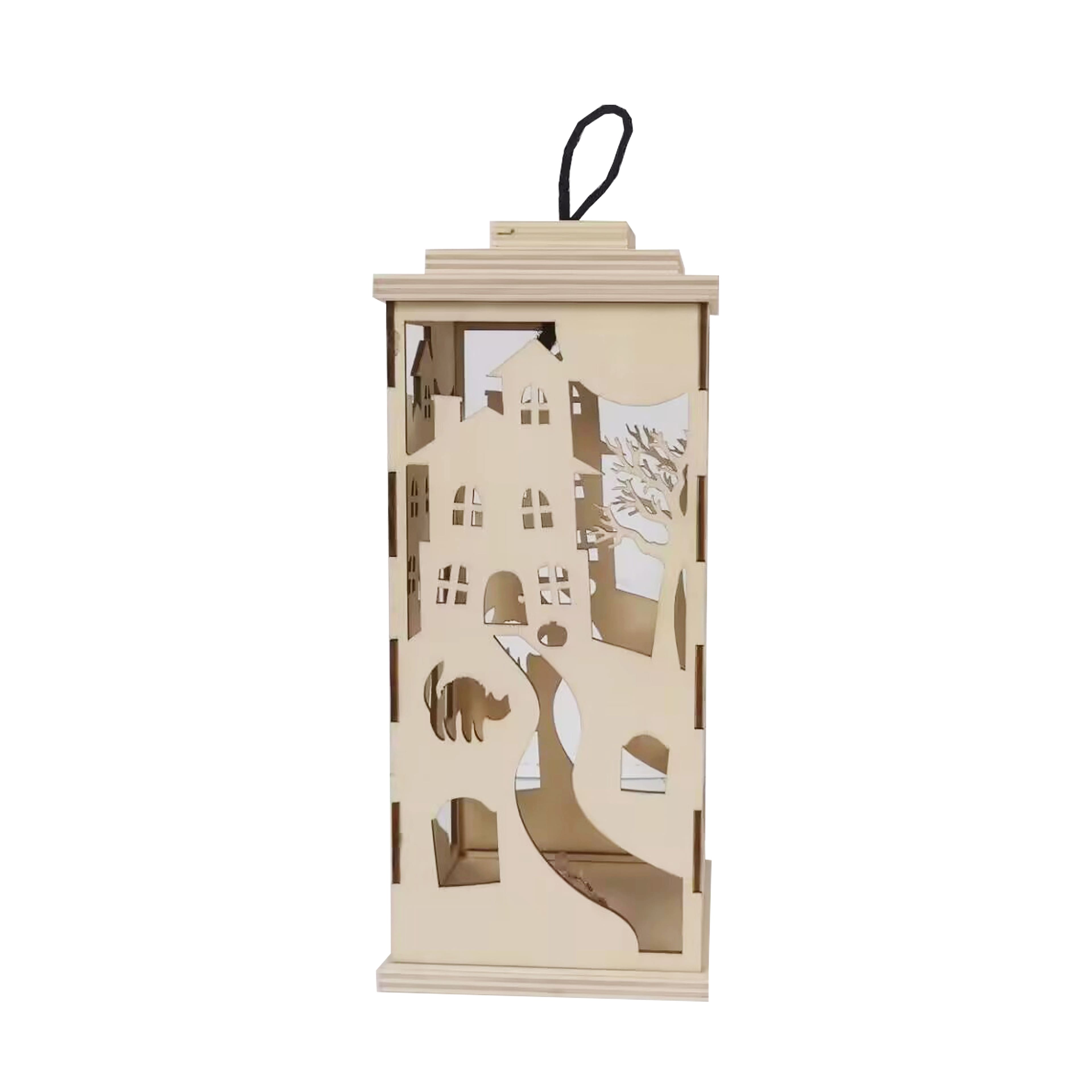 10&#x22; DIY LED Haunted House Wood Lantern D&#xE9;cor by Make Market&#xAE;