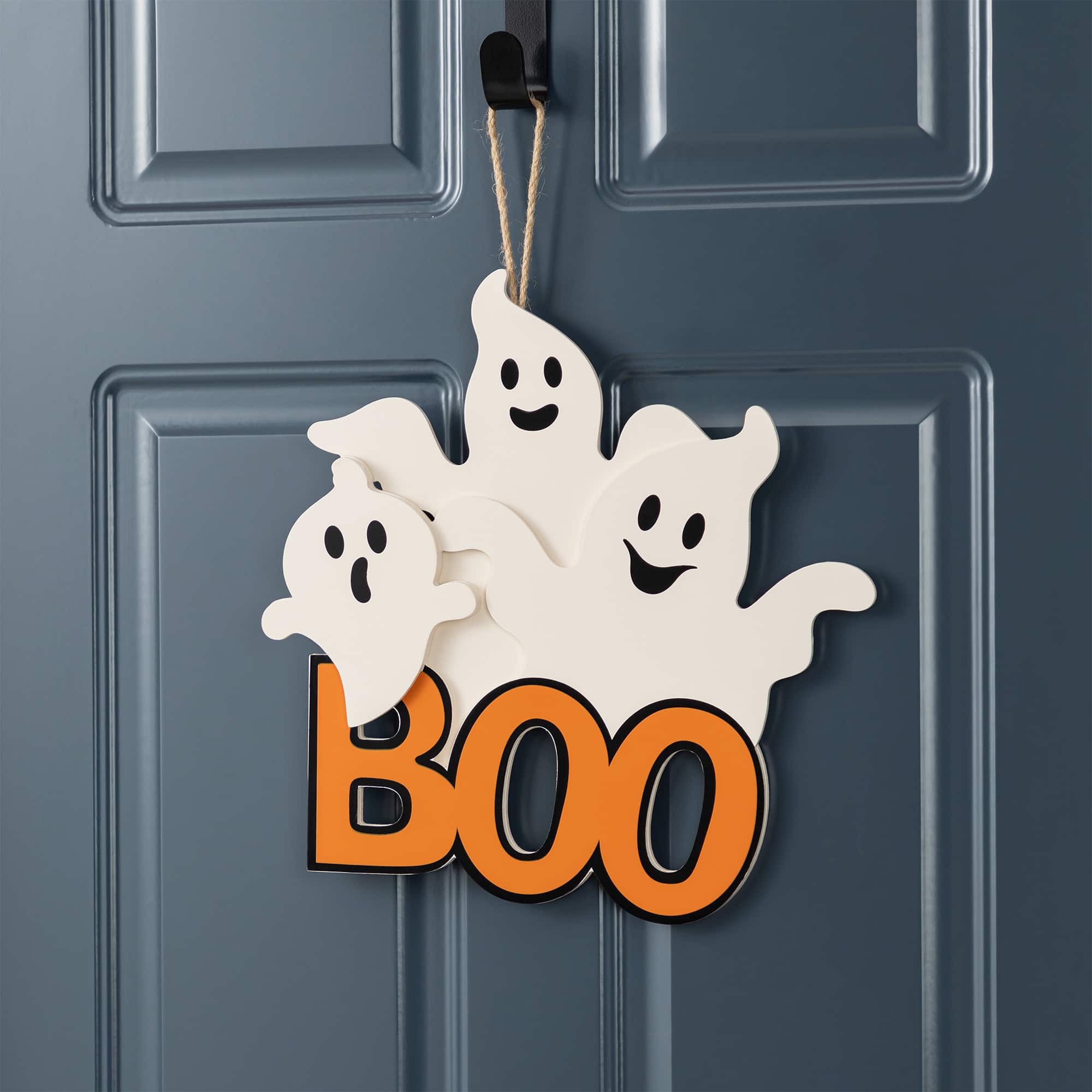 Glitzhome&#xAE; 14&#x22;H Halloween Wooden Ghoost BOO Door Hanger