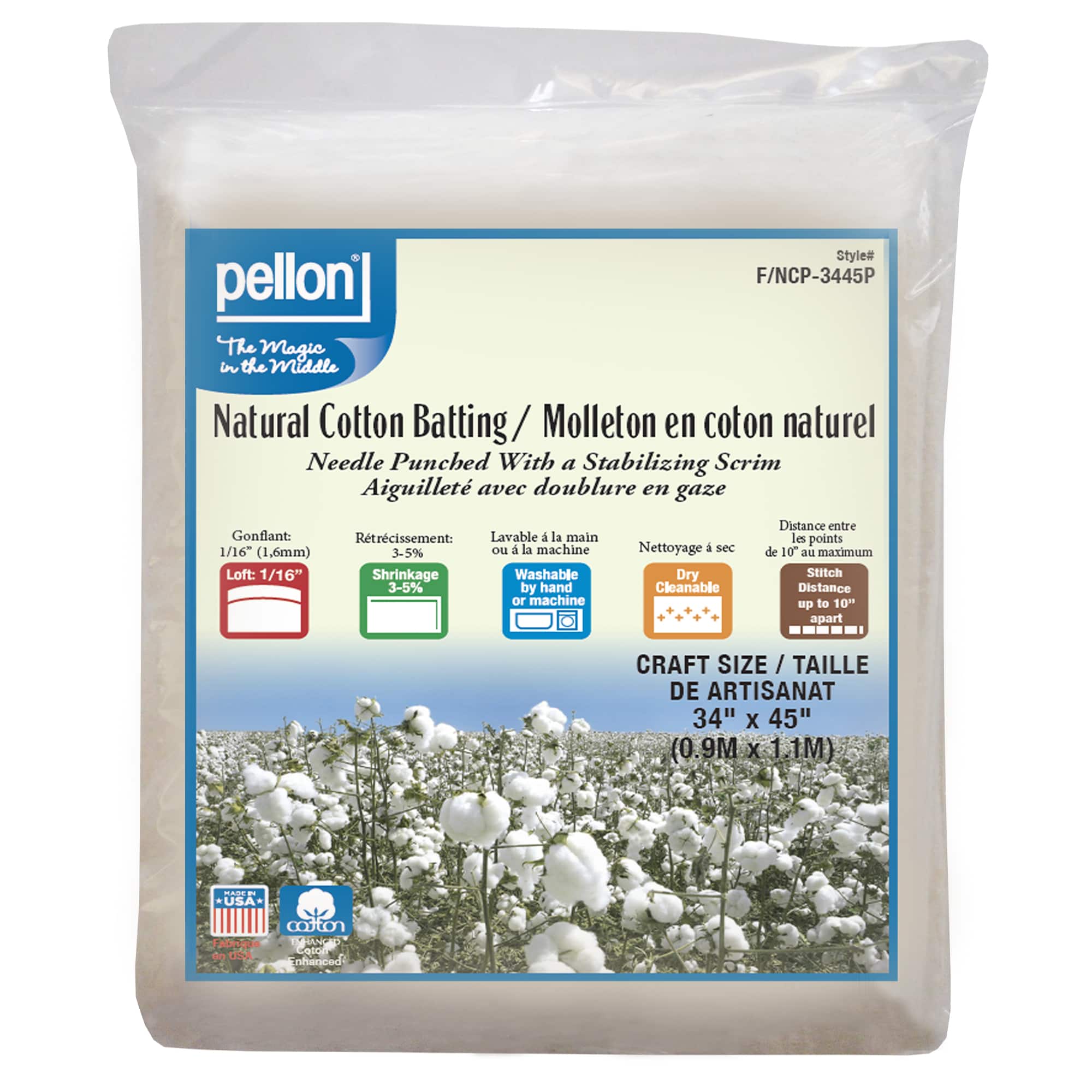 Pellon® 34" x 45" Craft Natural Cotton Batting with Scrim