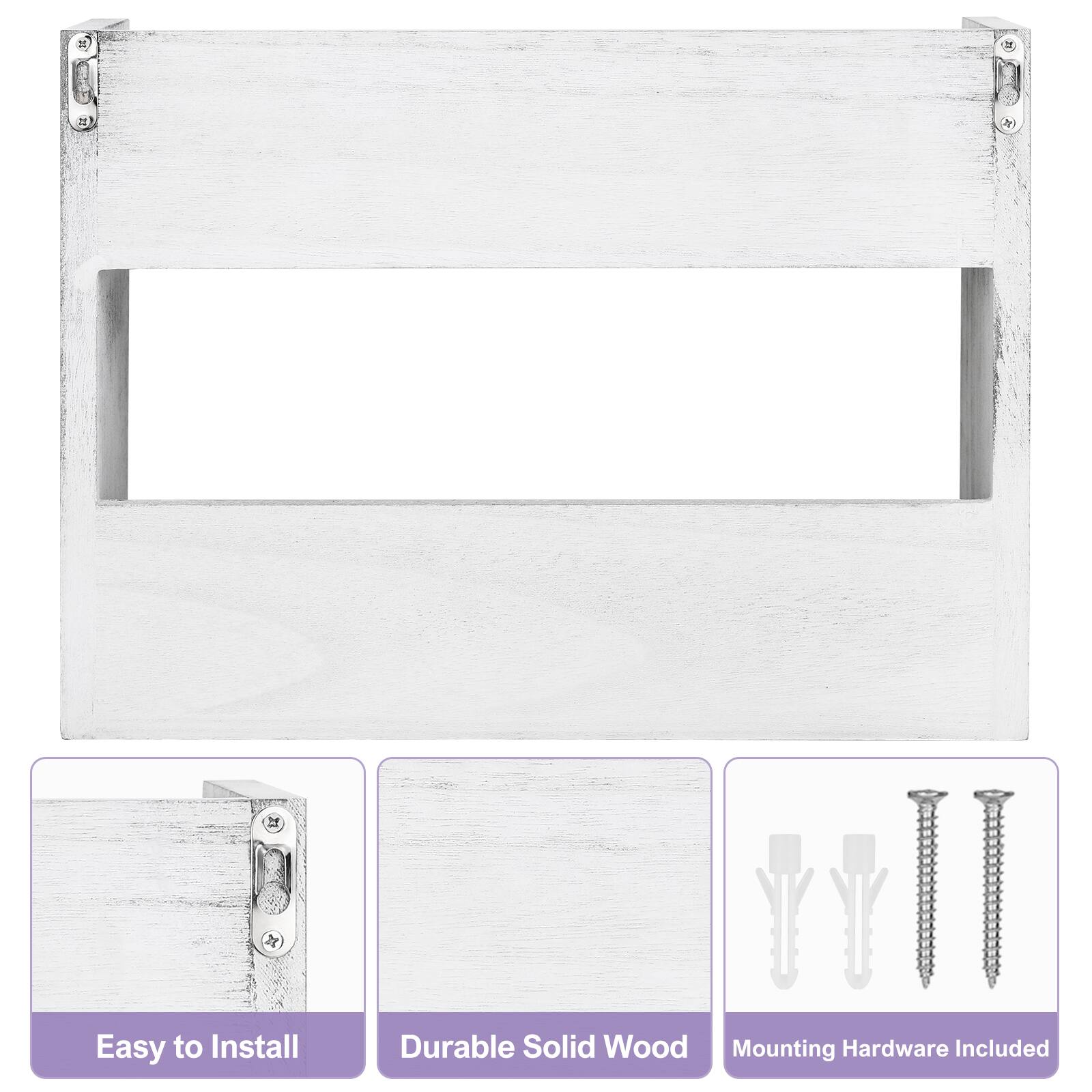 Rustic Wood Floating Storage Shelf with 3 Hooks