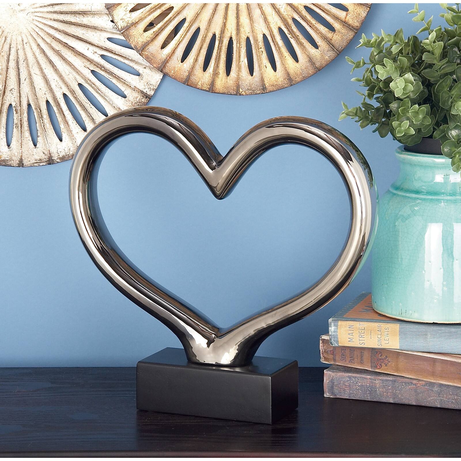 The Novogratz 12&#x22; Silver Ceramic Contemporary Heart Sculpture