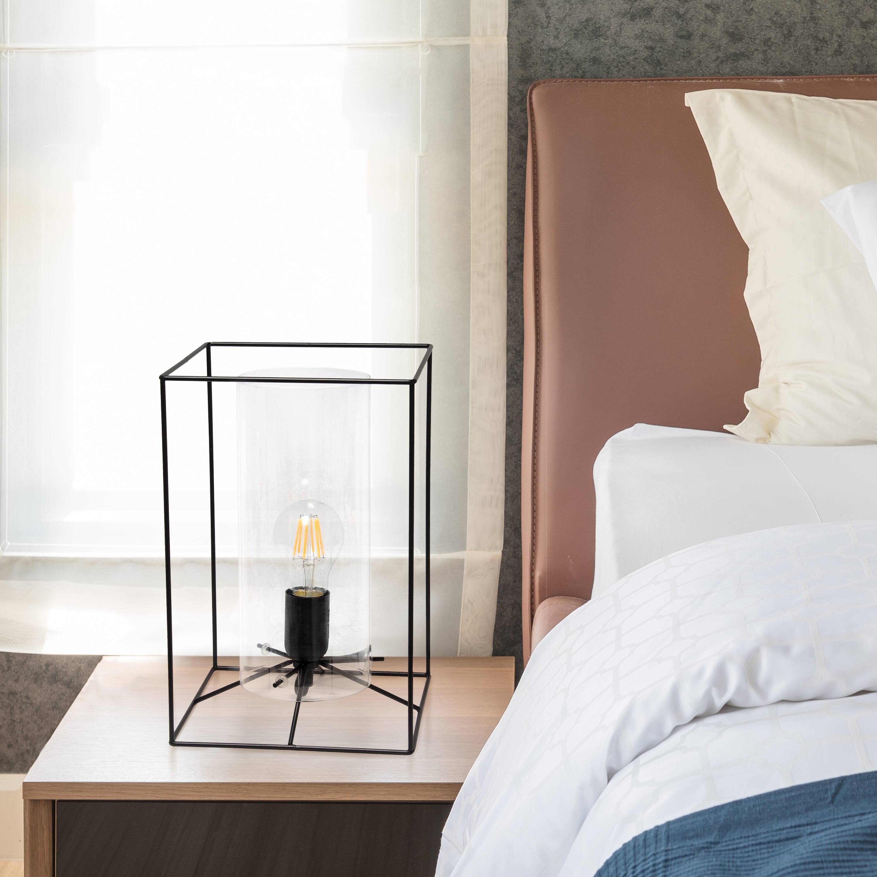 Lalia Home Black Framed Table Lamp with Cylinder Glass Shade