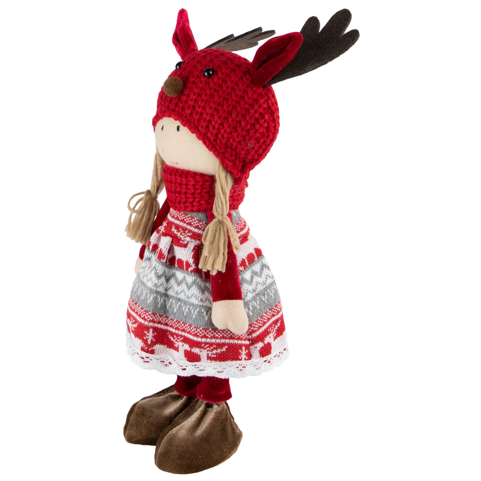 16&#x27;&#x27; Little Nordic Girl in Moose Antler Hat Christmas Figure