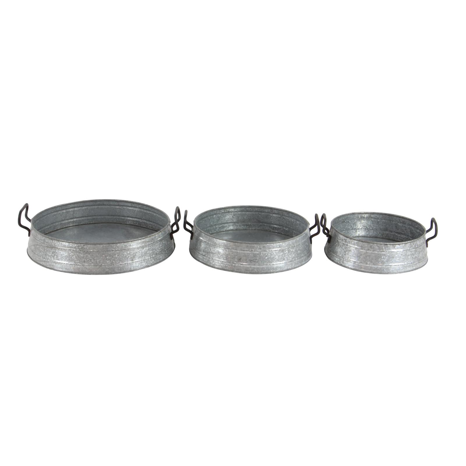 Set of 3" Grey Metal Farmhouse Tray, 18", 16", 14"