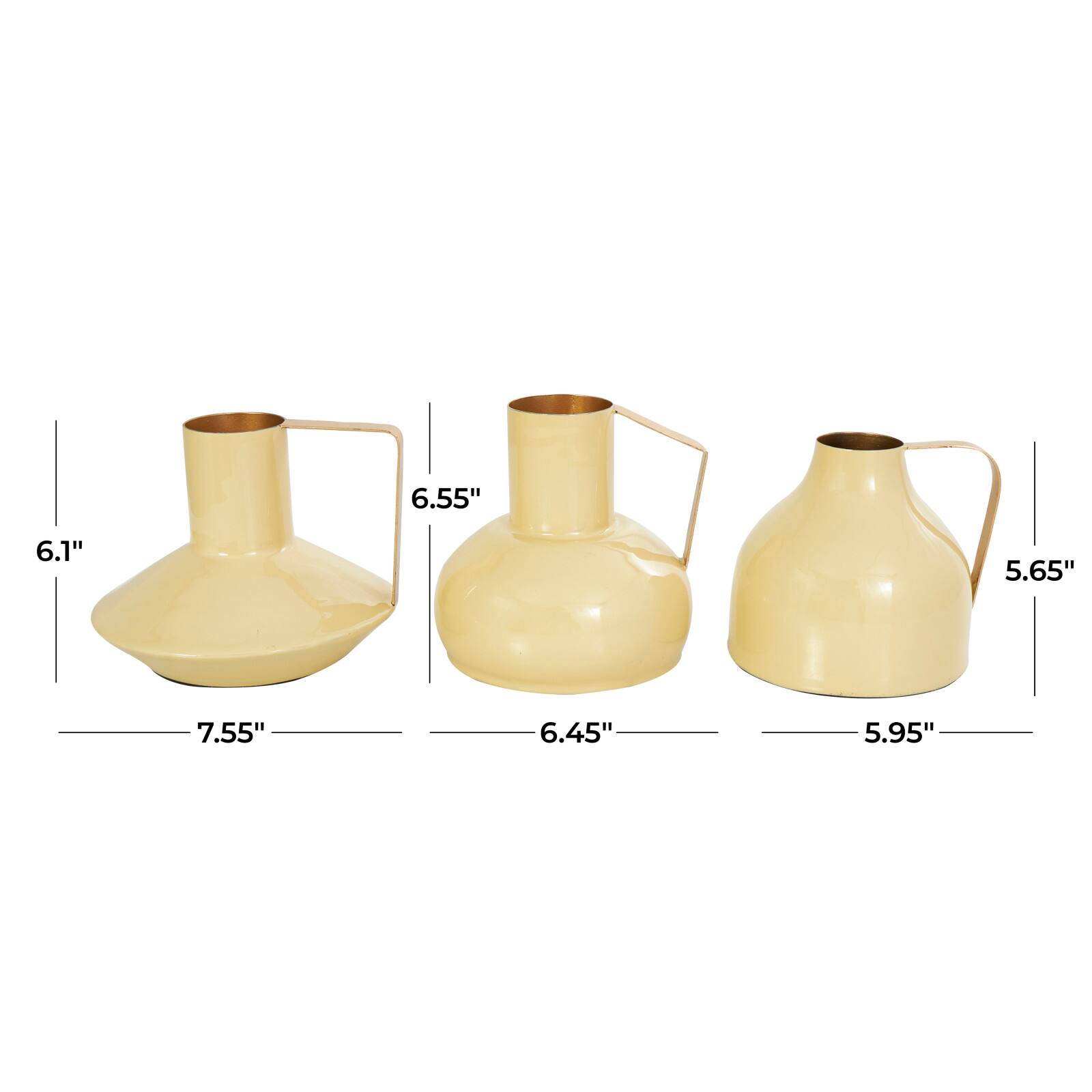 CosmoLiving by Cosmopolitan Yellow Metal Abstract Enameled Vase with Gold Handle Set