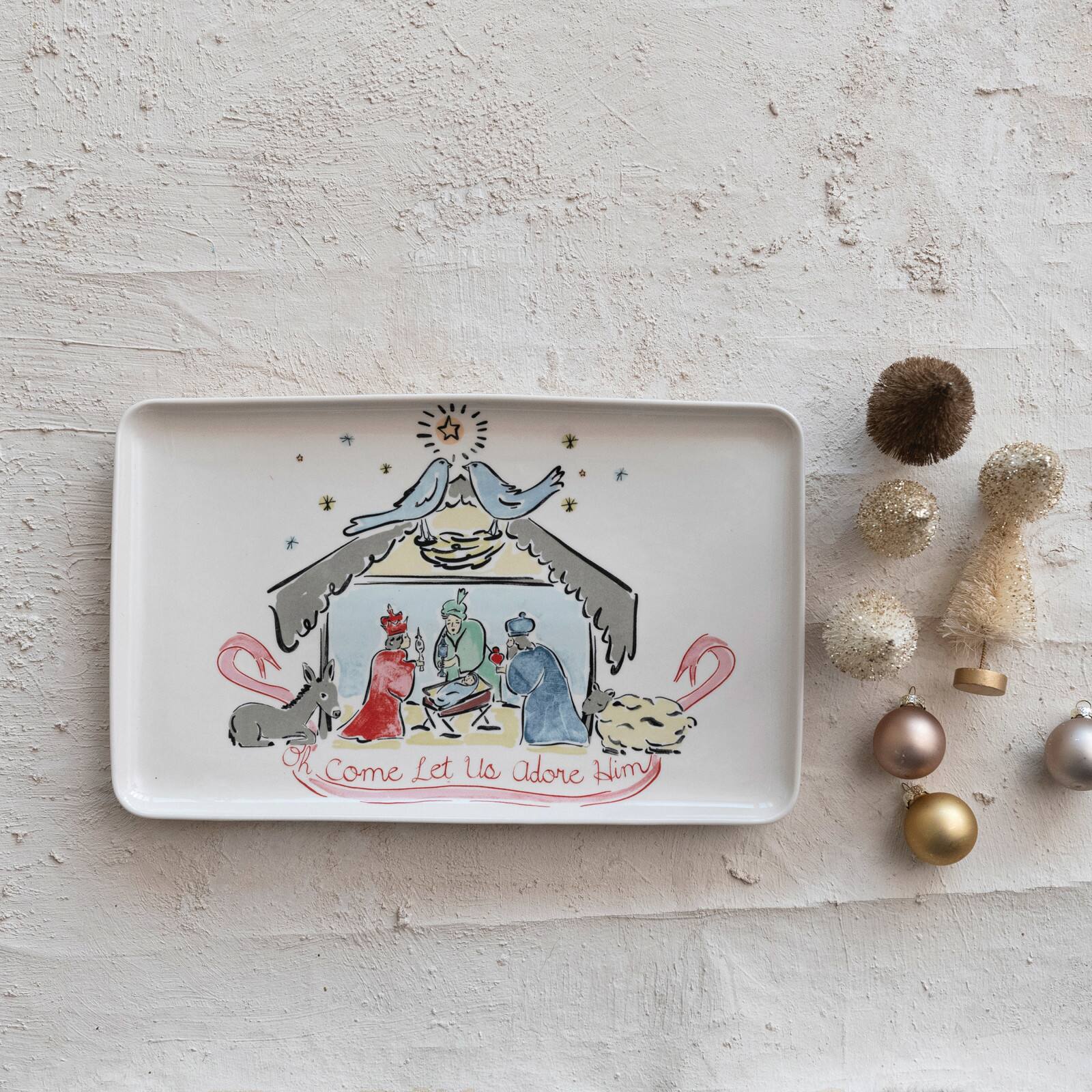 Hello Honey&#xAE; 13&#x22; Nativity Oh Come Let Us Adore Him Stoneware Platter
