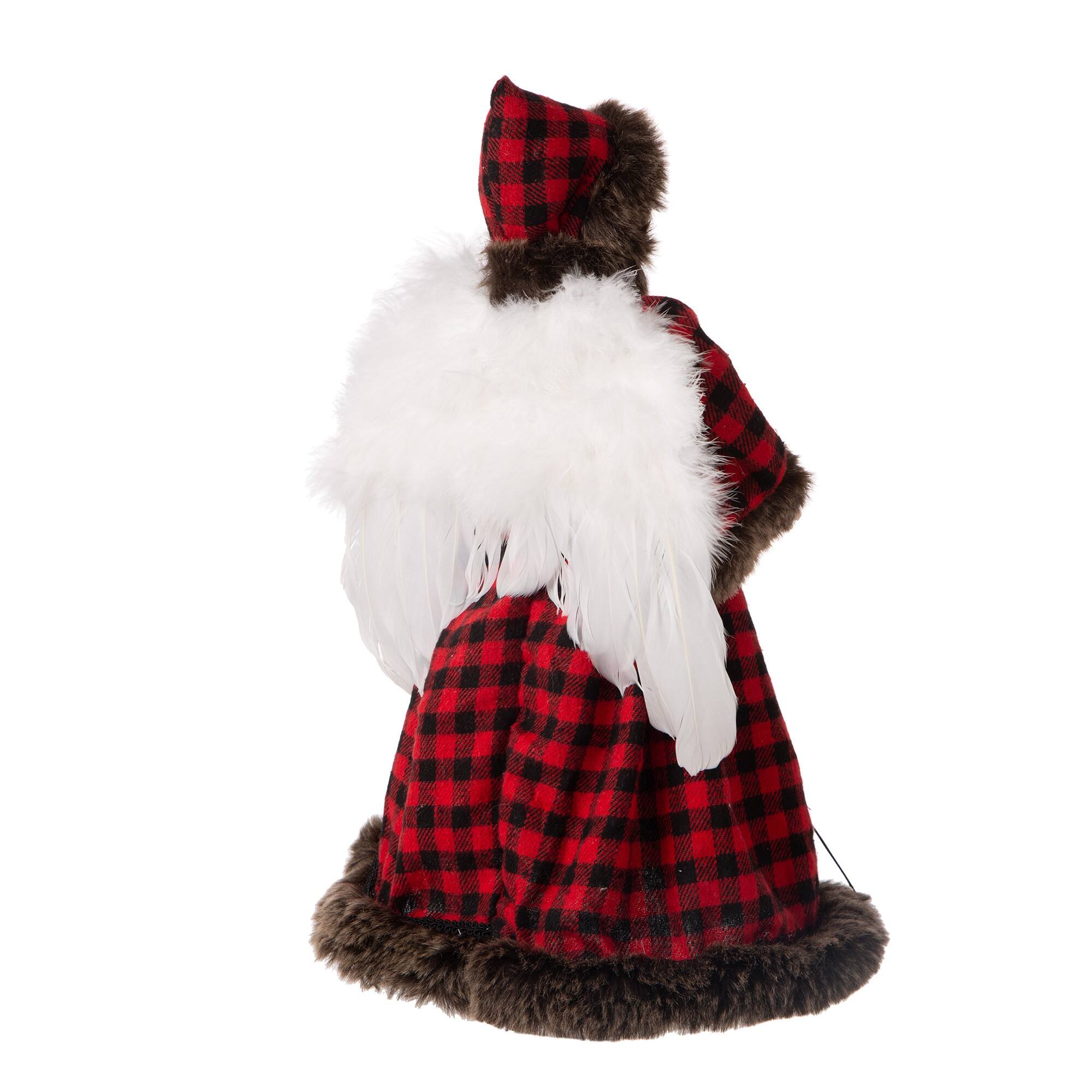 Glitzhome® 16" Red Plaid Faux Fur Angel Tree Topper