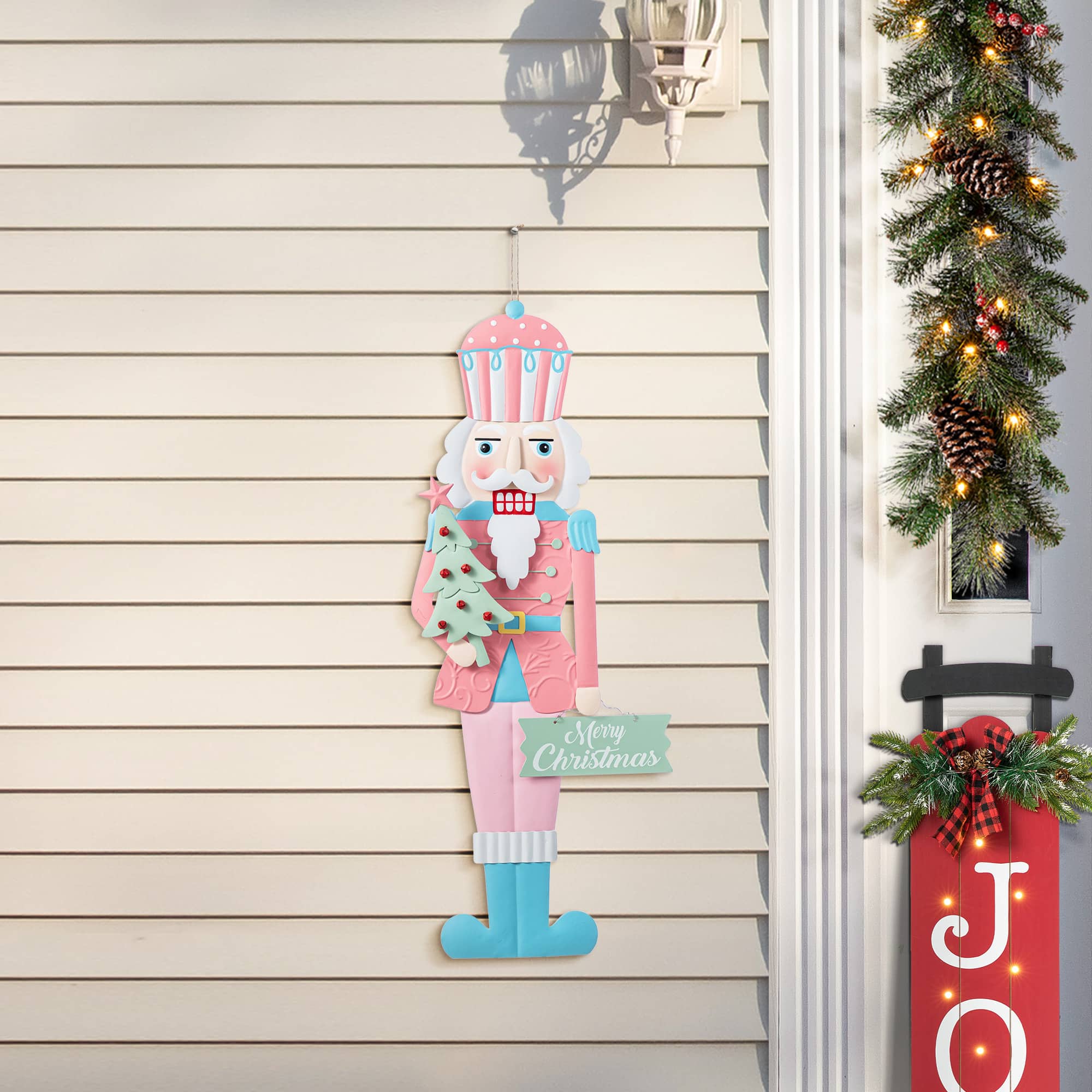 Glitzhome&#xAE; 36&#x22; Metal Christmas Pink Nutcracker Yard Stake