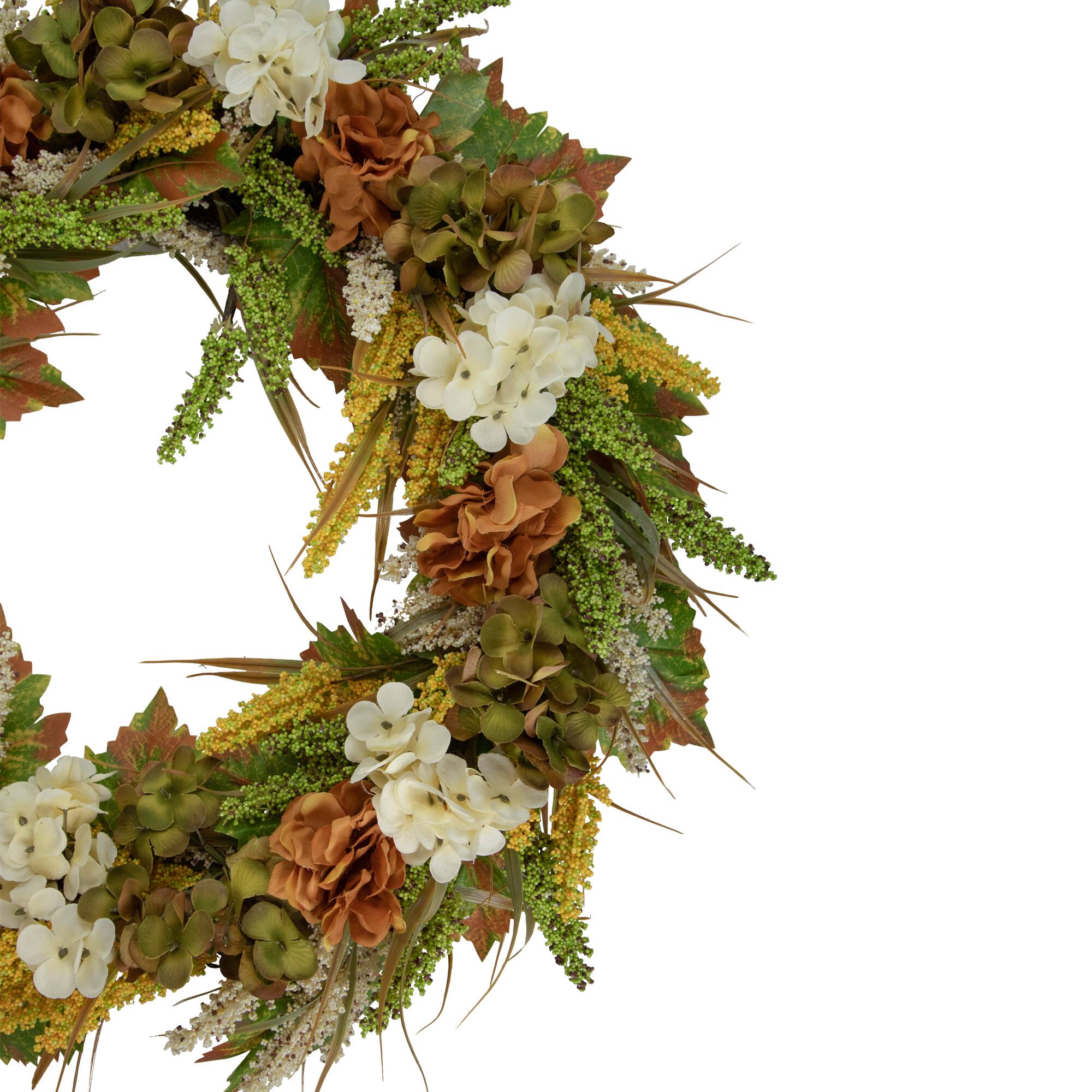 28&#x22; White &#x26; Orange Hydrangea Artificial Fall Harvest Twig Wreath