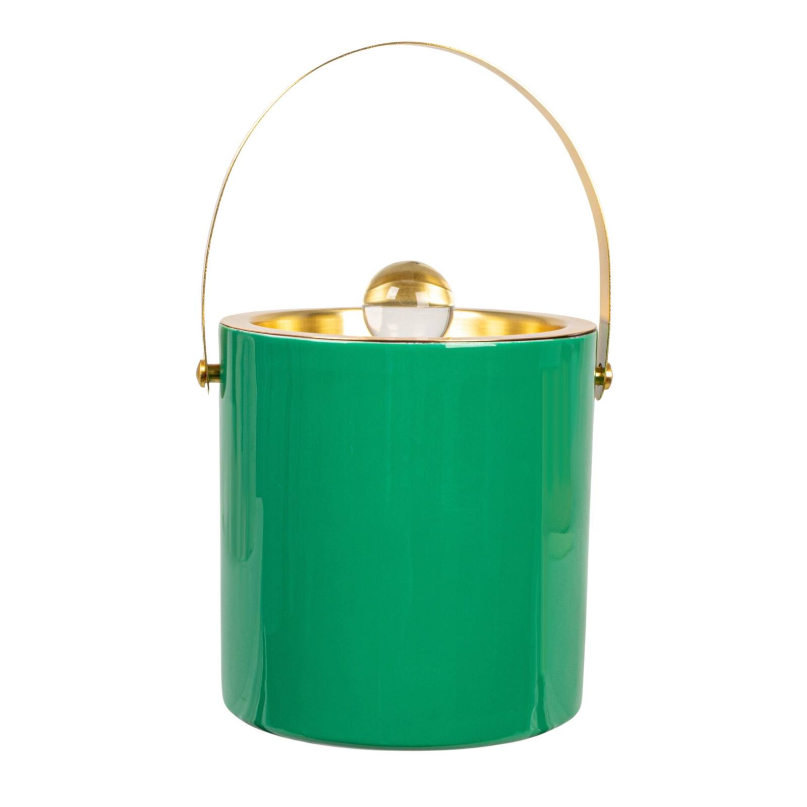 Hello Honey 1.5-Quart Enameled Stainless Steel Ice Bucket with Lid and Glass Knob, Gold Finish and Turquoise Color