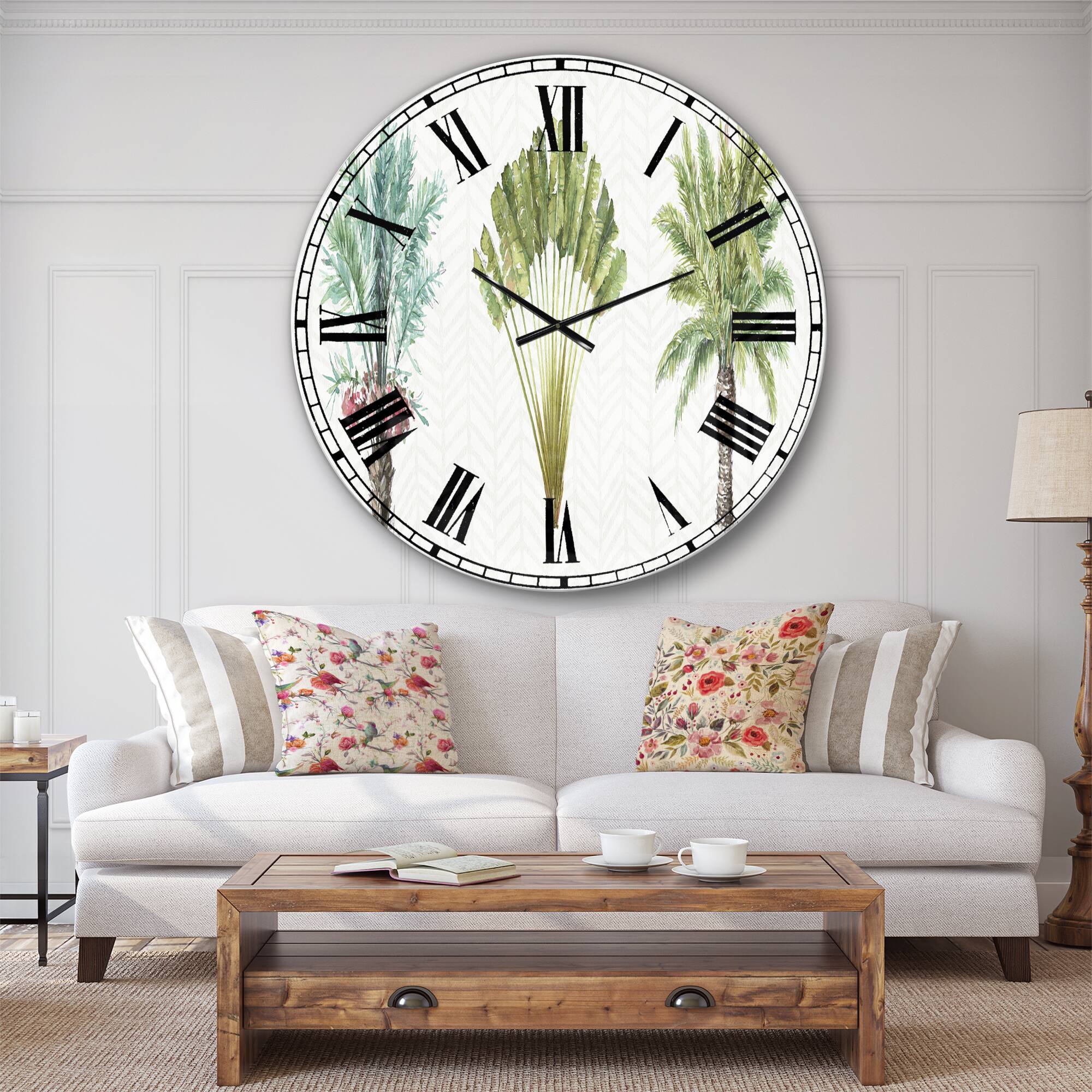 Designart 'Mixed Botanical Greens Palms Ii Farmhouse Wall Clock