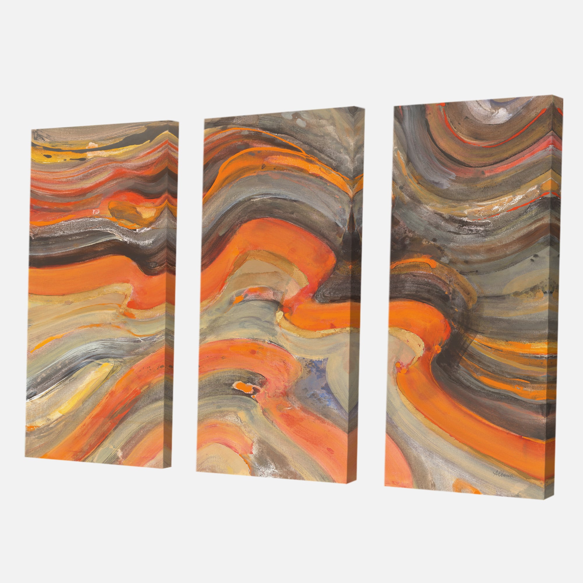 Designart - Abstract Gilded Orange Waves - Contemporary Gallery-wrapped Canvas