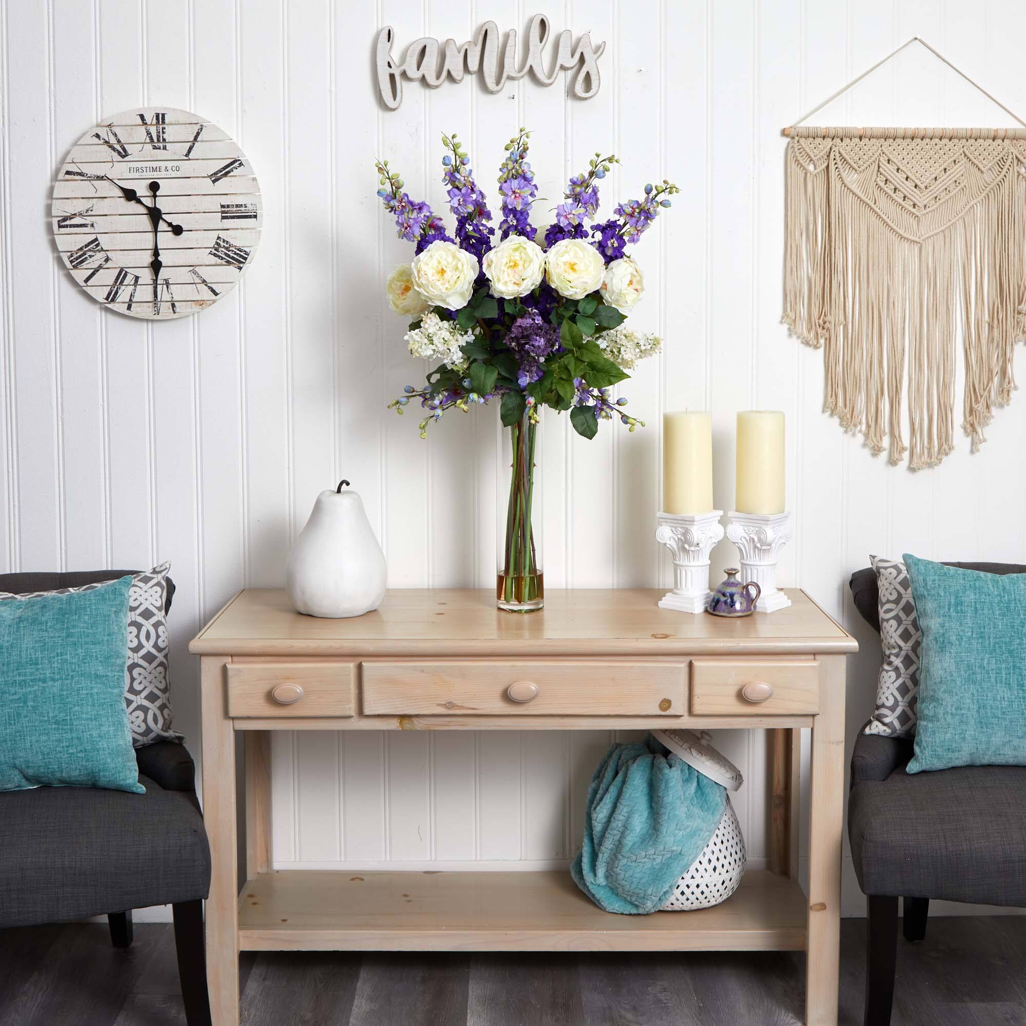 3ft. Rose, Delphinium & Lilac Arrangement in Glass Vase