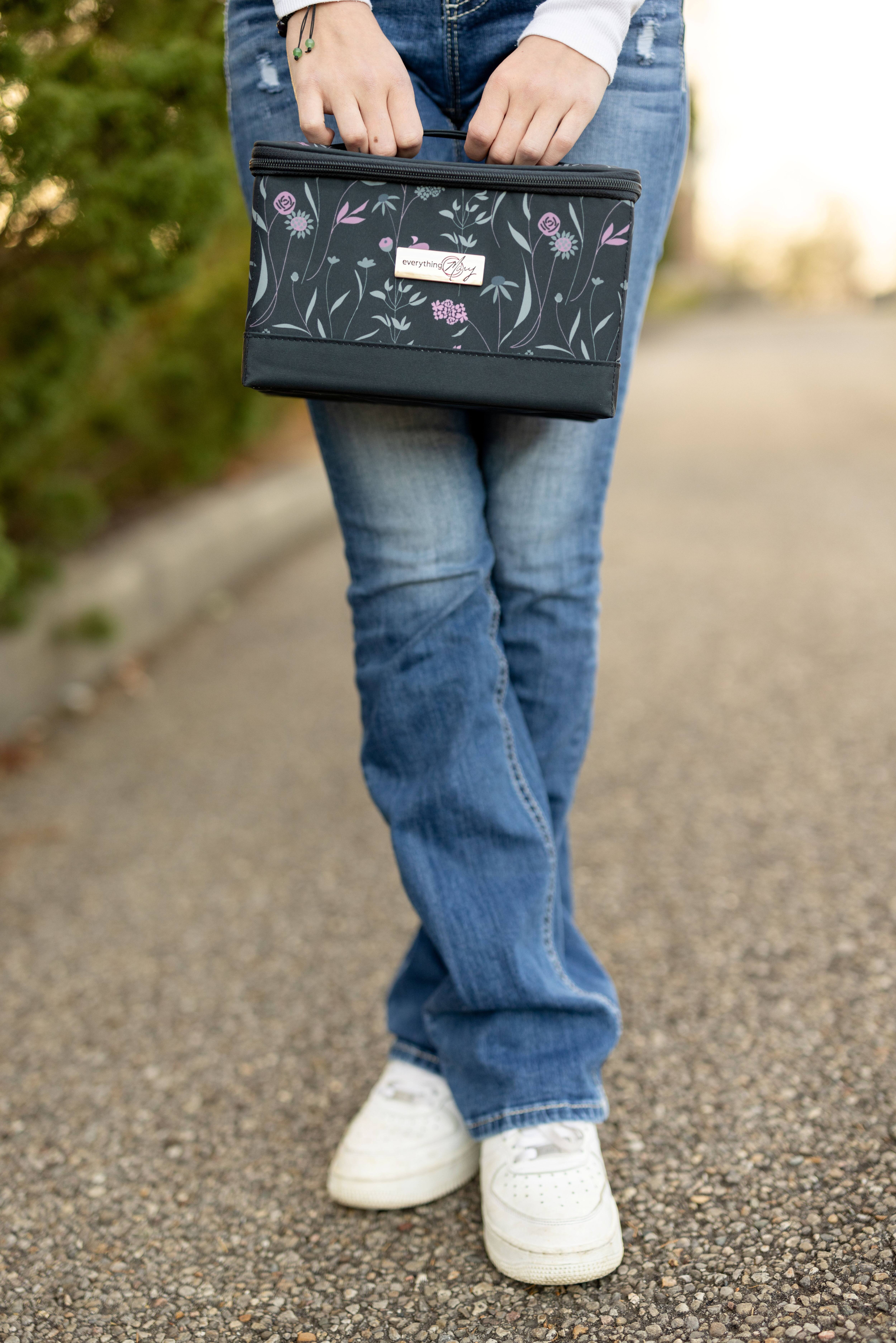 Everything Mary Pink & Gray Floral Collapsible Sewing Kit Organizer Box