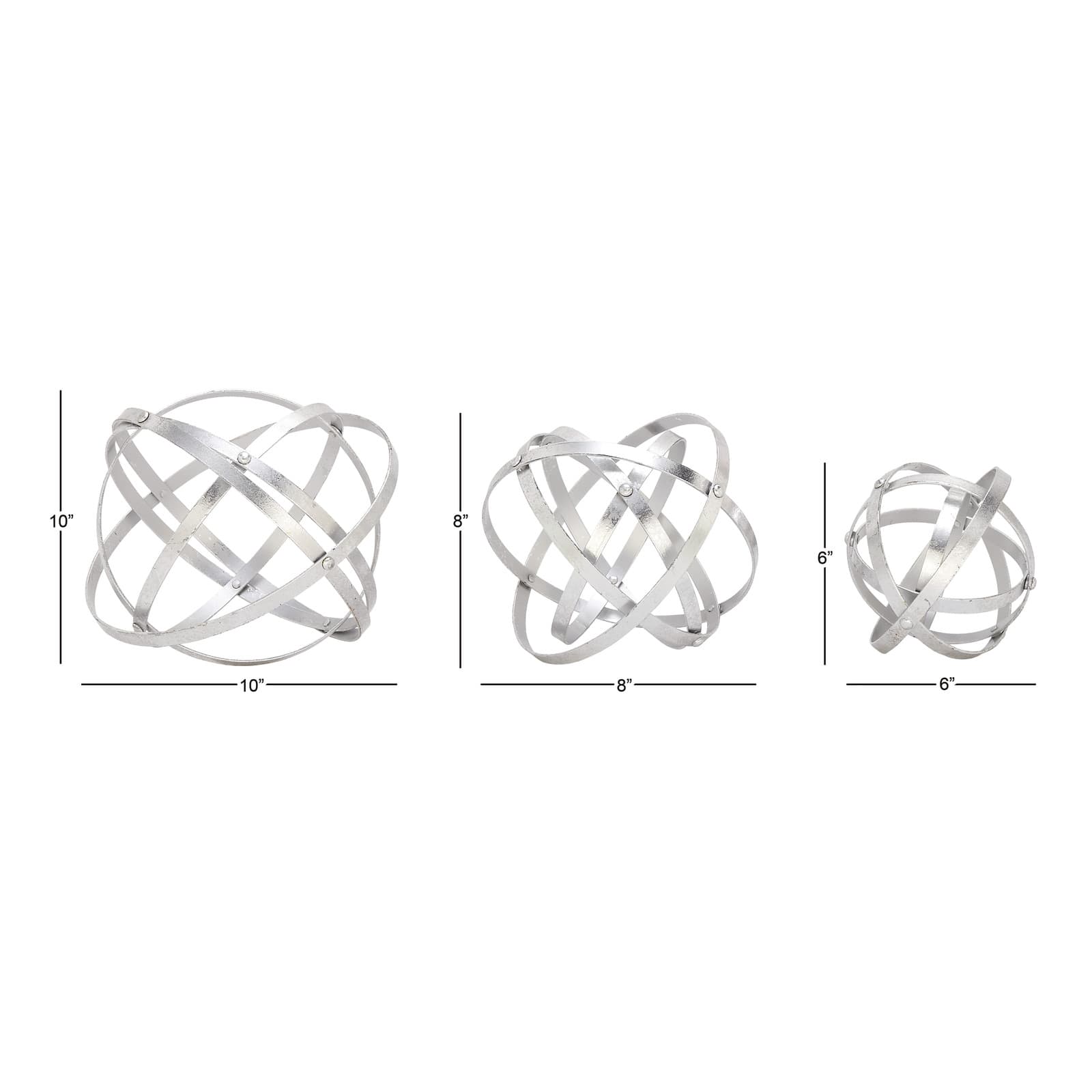 Silver Metal Modern Orbs Balls Sculpture Set