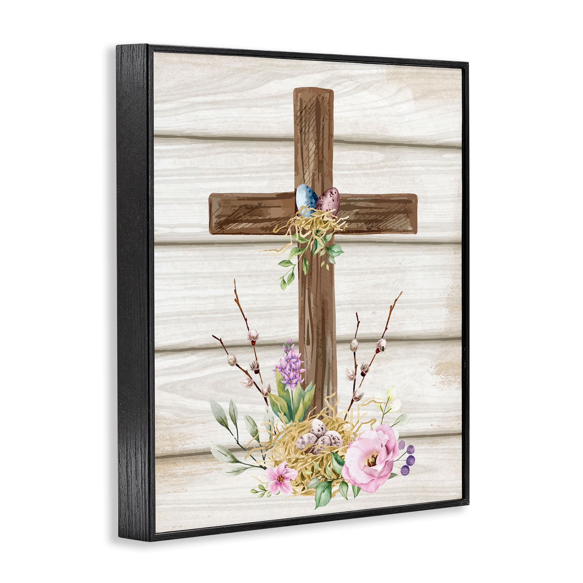 Stupell Industries Spiritual Easter Cross Spring Blossoms Framed Giclee Art