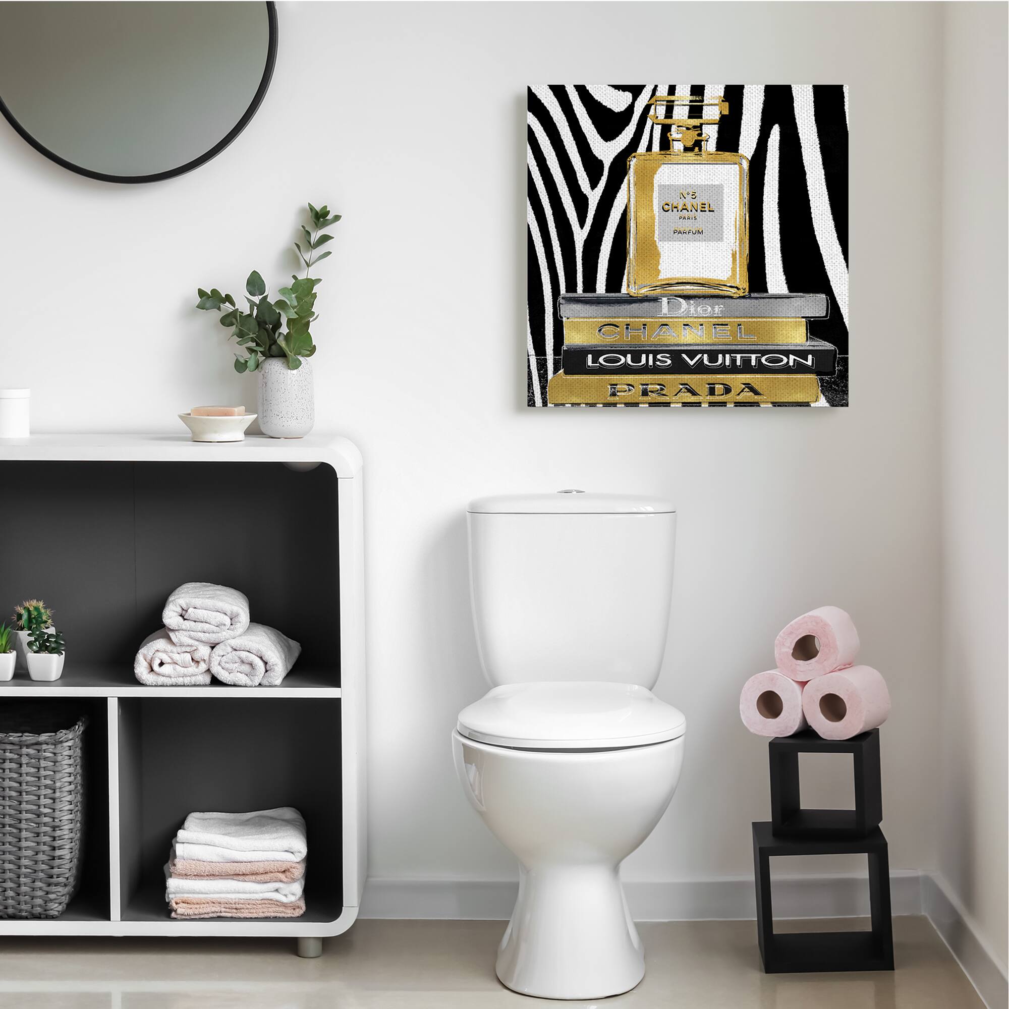 Stupell Industries Glam Fragrance Fashion Book Stack Black Zebra Print Canvas Wall Art 