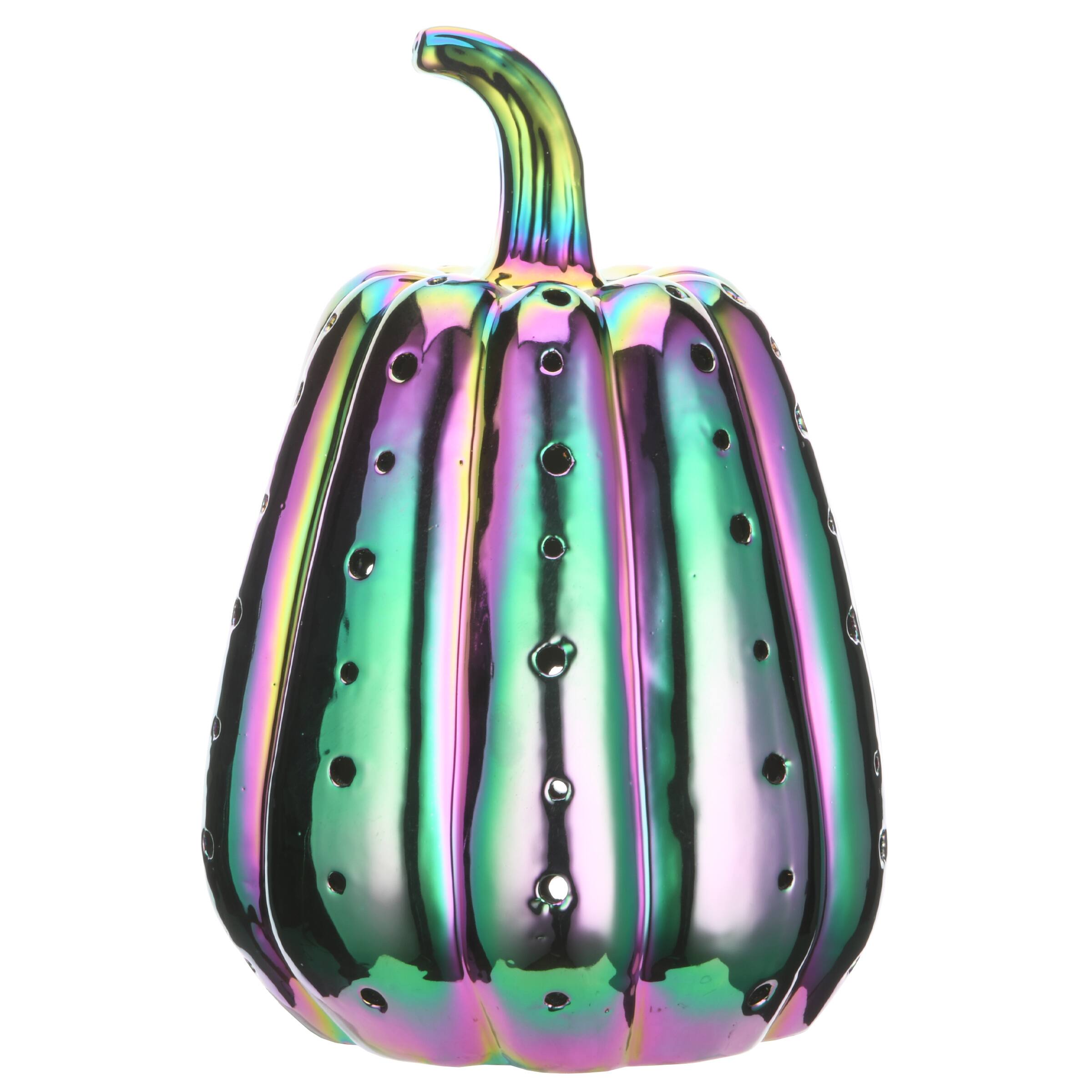 14" LED Purple Iridescent Pumpkin Décor