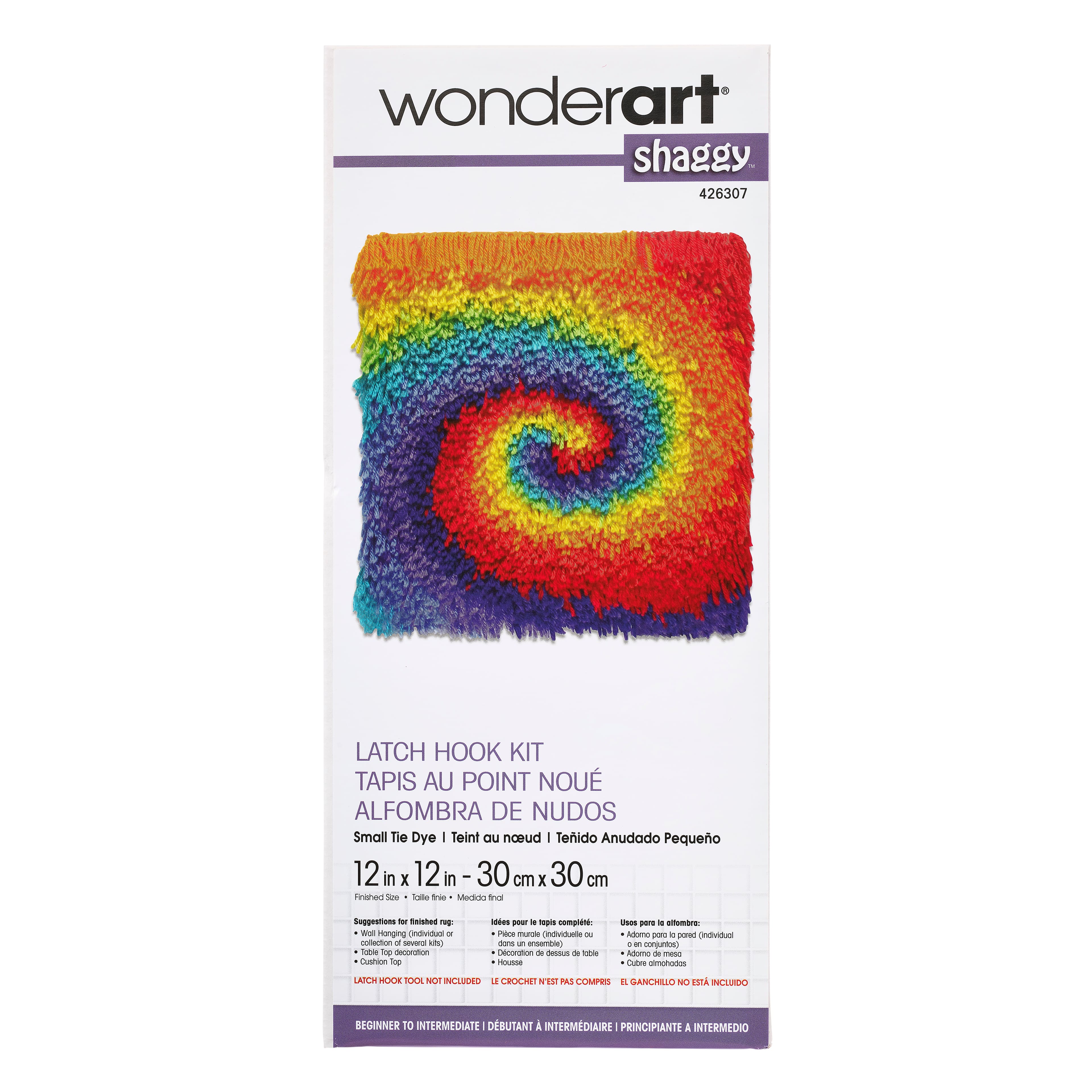Wonderart 12 inch x 12 inch Latch Hook Kit, Shaggy Small Tie Dye, Acrylic Yarn Cotton Canvas, Size: 12 x 12