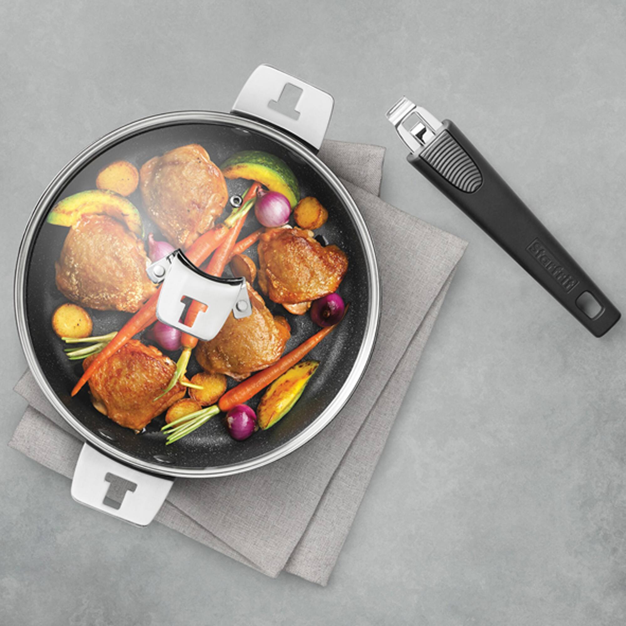 The Rock by Starfrit 9&#x22; Deep Fry Pan &#x26; Dutch Oven with Lid &#x26; Detachable Handle