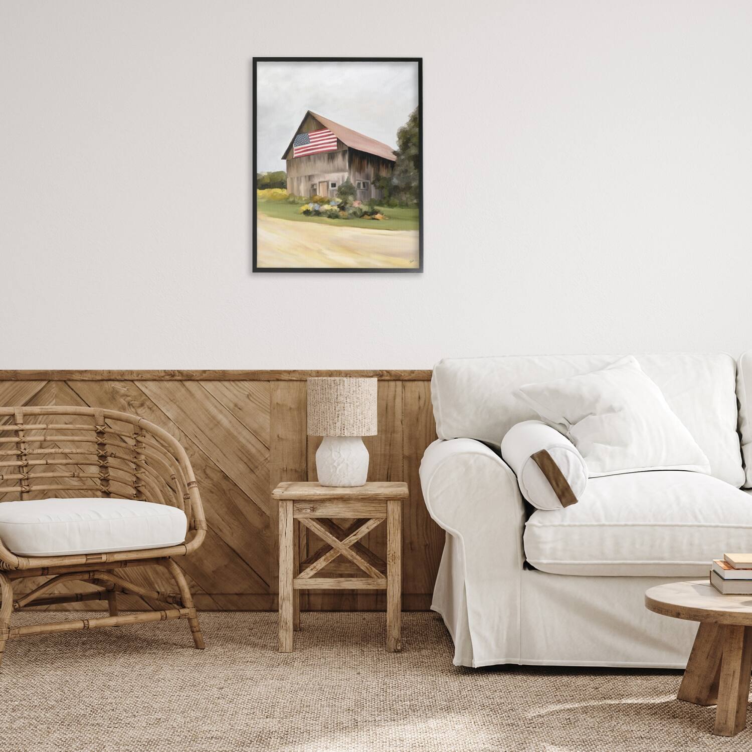 Stupell Industries Rural Americana Home Countryside Farm Flag Painting Framed Giclee Art